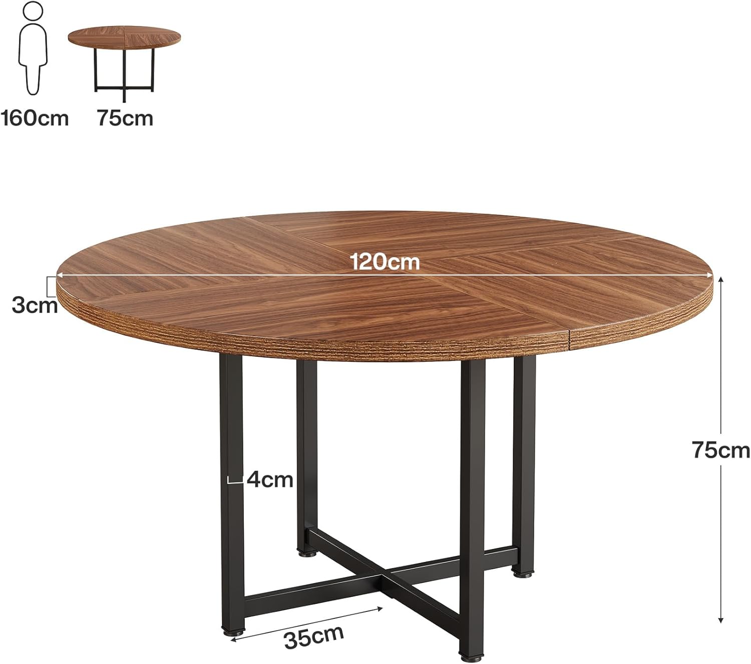 Tribesigns Table à manger ronde de 120 cm, Base en métal robuste peu encombrante