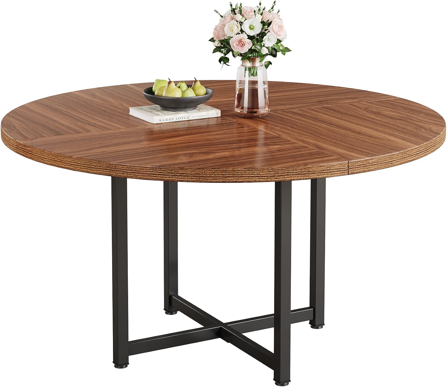 Tribesigns Table à manger ronde de 120 cm, Base en métal robuste peu encombrante