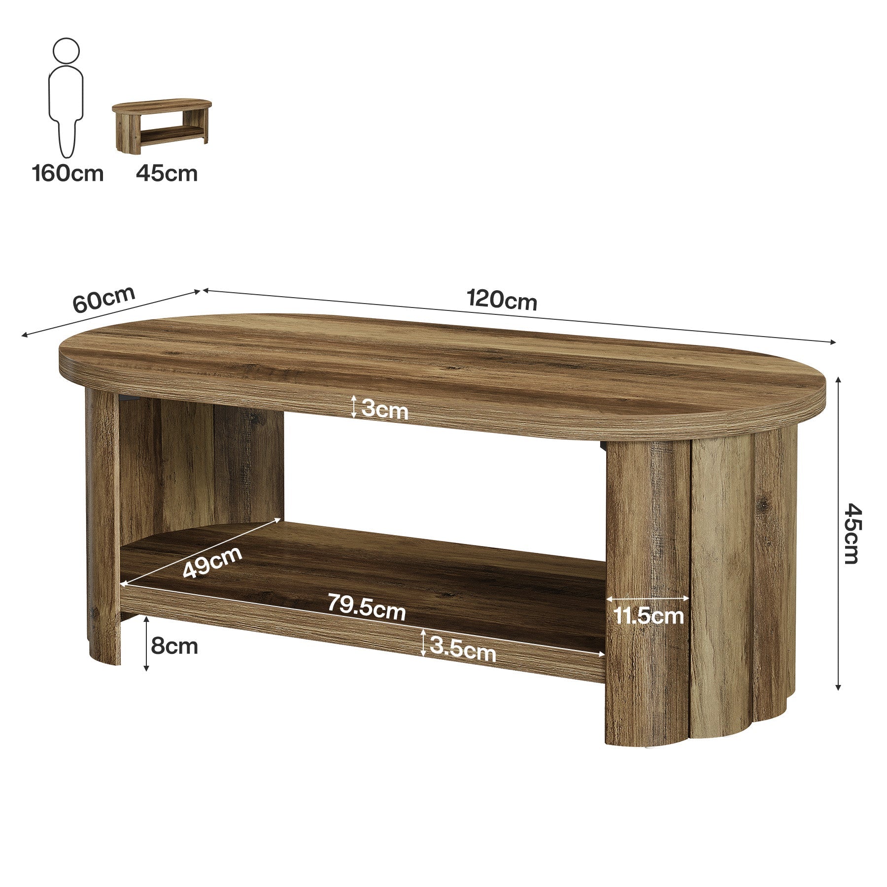 Tribesigns Table Basse Ovale 120 cm avec Rangement pour Salon