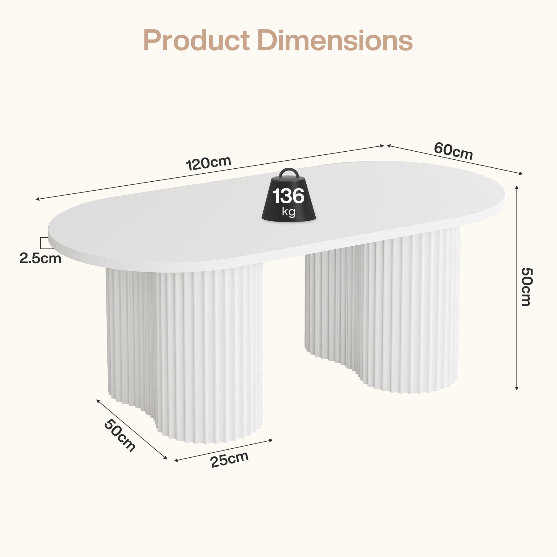 Tribesigns Table Basse Ovale de 120 cm, Table de Salon Moderne avec Surface Rainurée Minimaliste