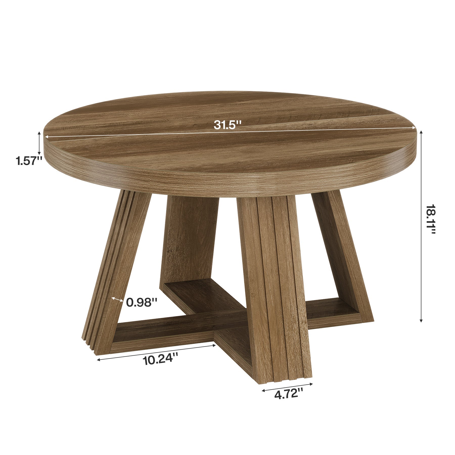 Tribesigns Table Basse Ronde 80 cm, Table de Salon Style Campagne avec Base Croisée