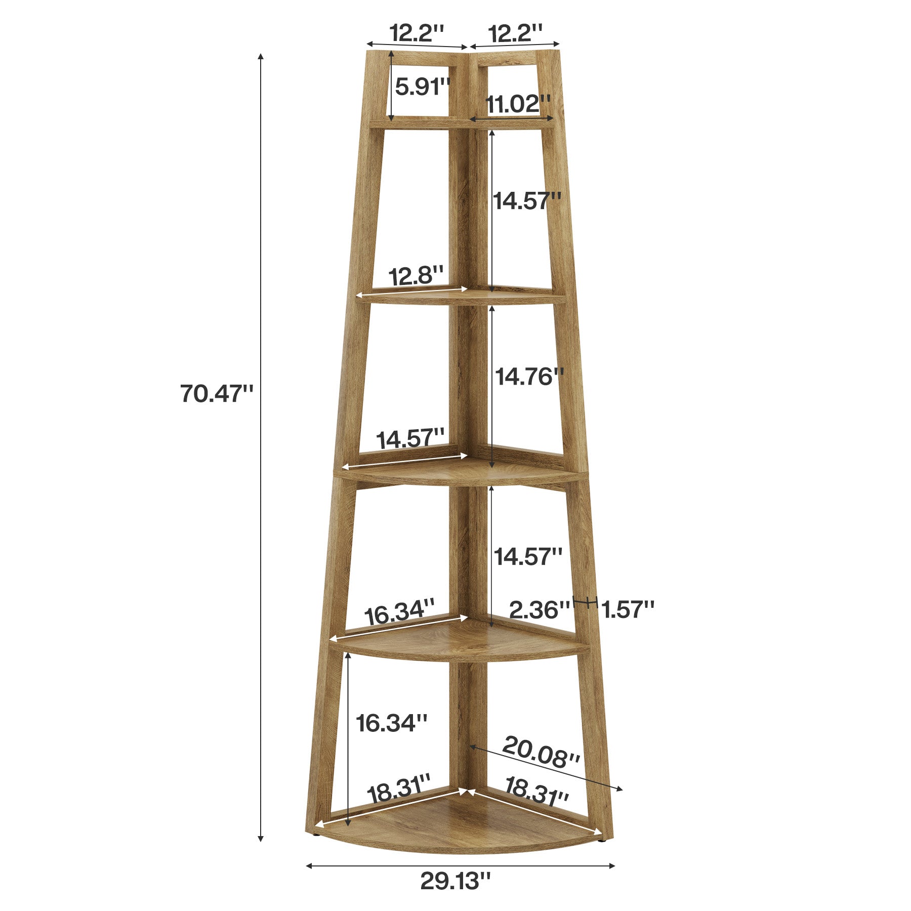 Tribesigns Étagère d’Angle Haute de 178 cm à 5 Niveaux, Meuble de Rangement Gain de Place pour Salon
