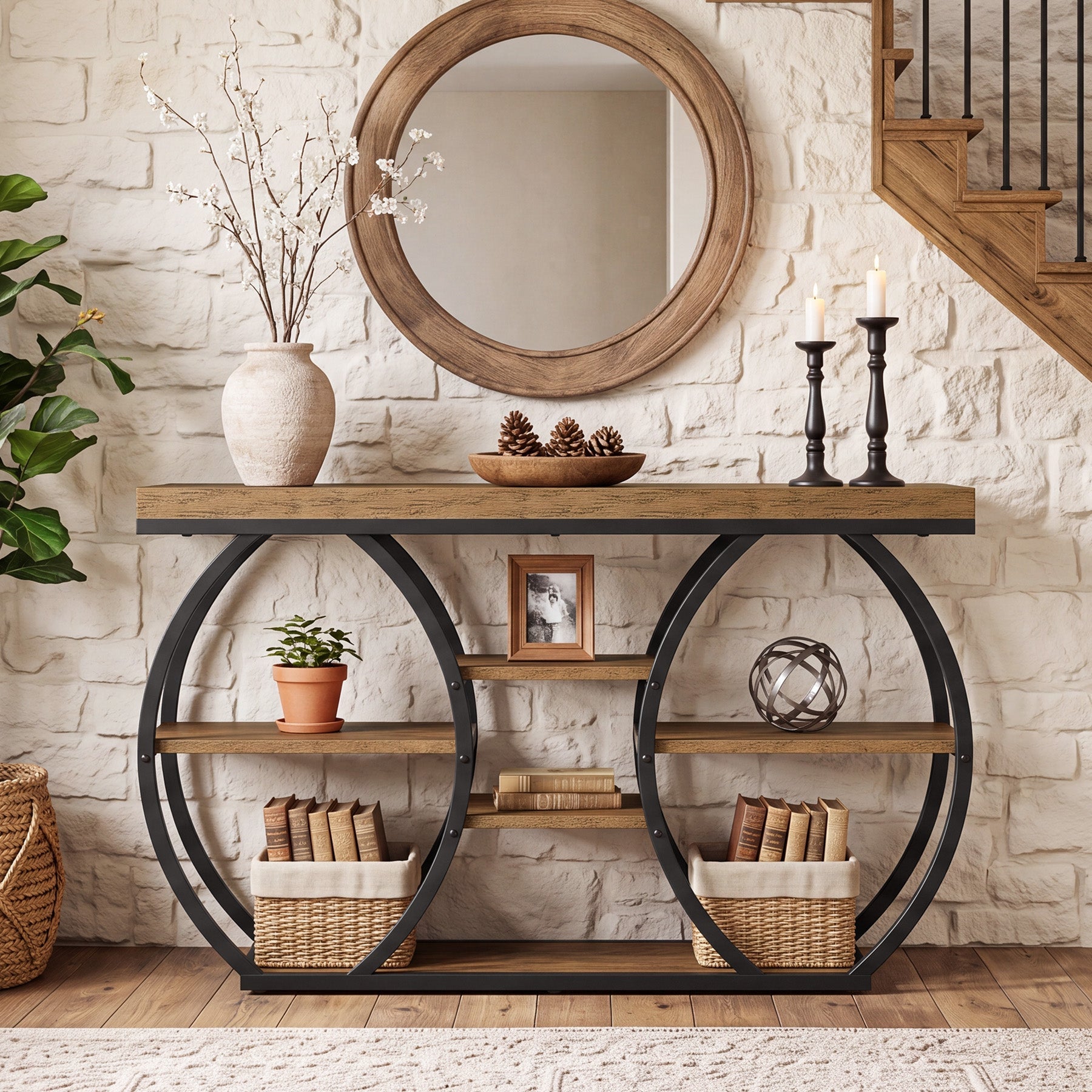 Tribesigns Console Farmhouse 120 cm à 4 Niveaux pour Salon