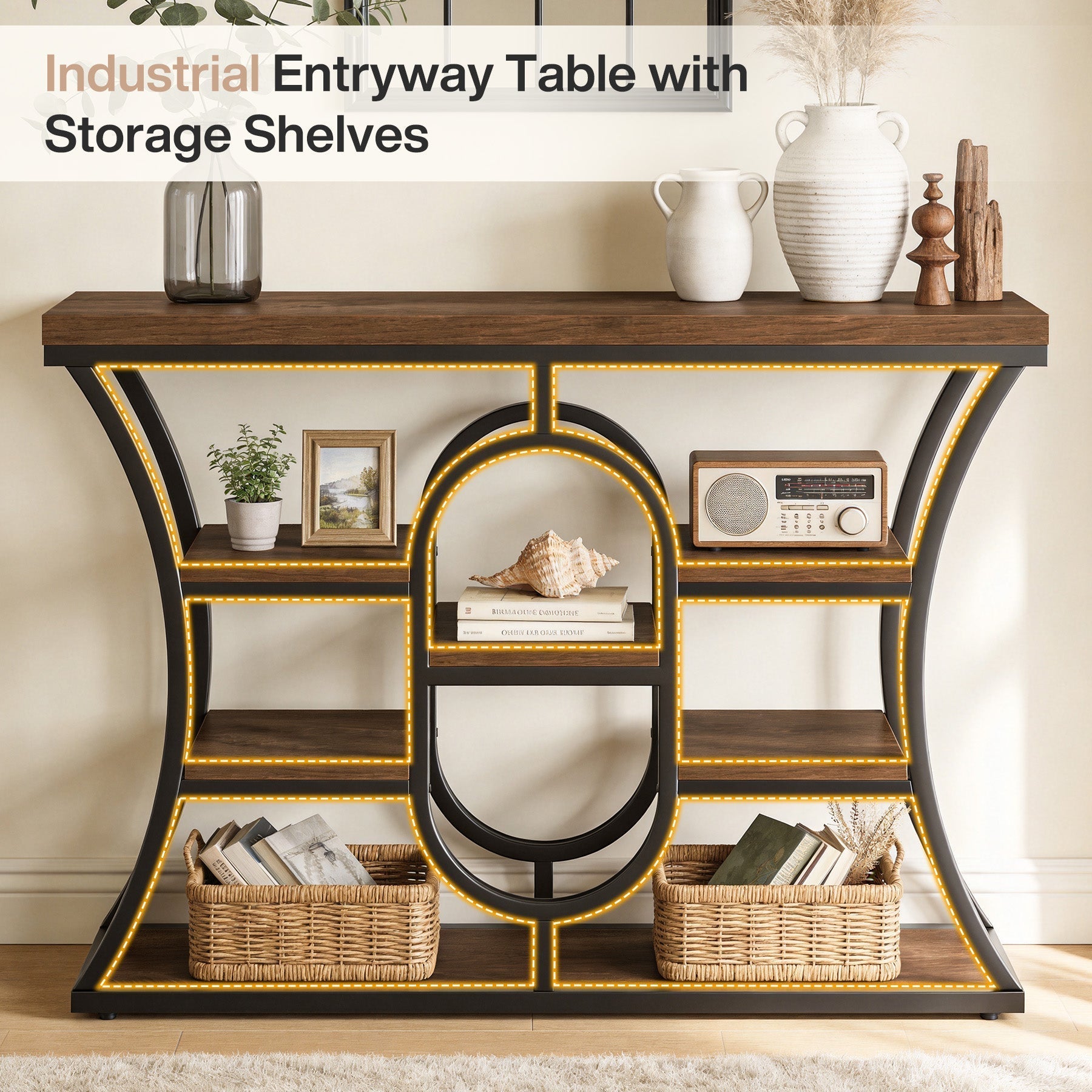 Tribesigns Smalle Console Tafel 105 cm, 5-laags Bijzettafel in Industriële Stijl