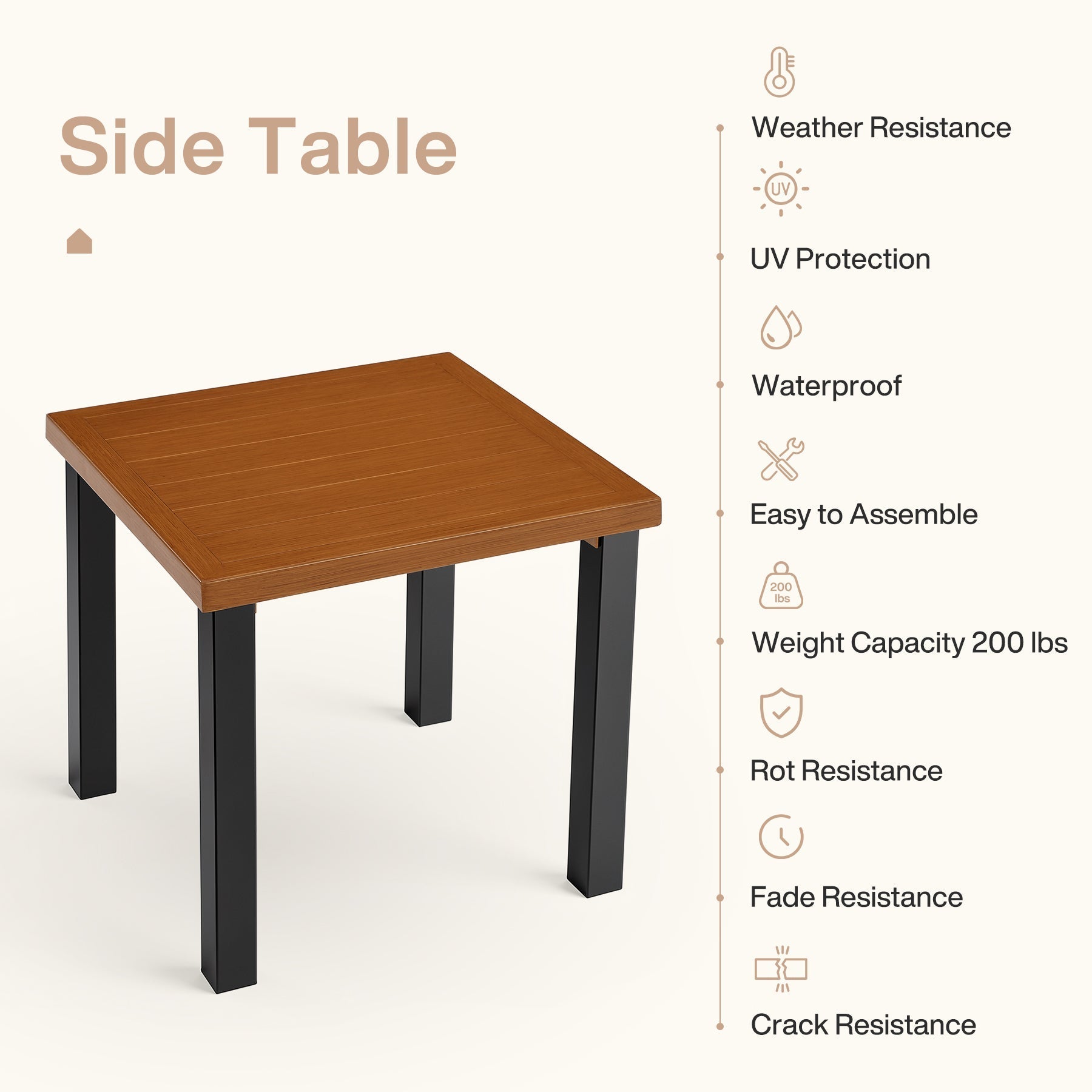 Tribesigns Table d'appoint d'extérieur résistante aux intempéries, Table de balcon aspect bois