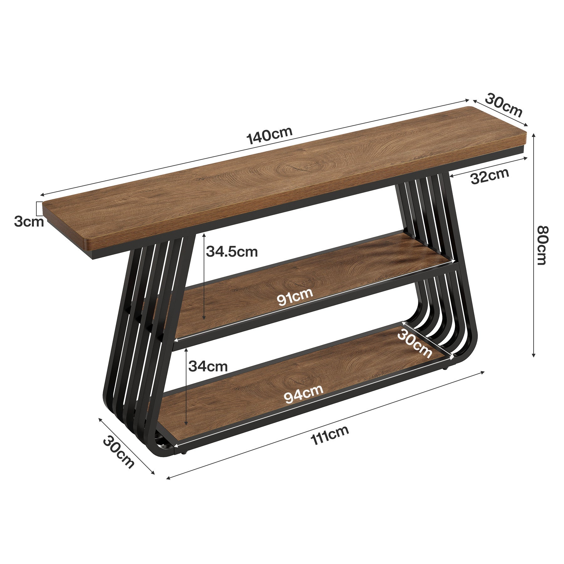Tribesigns Console de 140 cm, Table basse à 3 niveaux avec structure en fer pour le salon