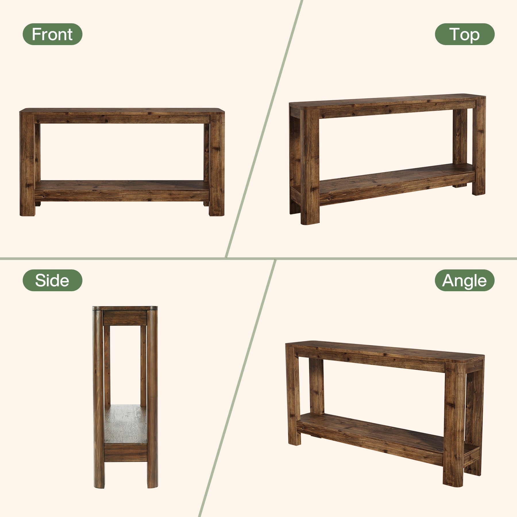 Tribesigns Console en bois massif de 160 cm, Table d'appoint étroite style ferme avec étagère