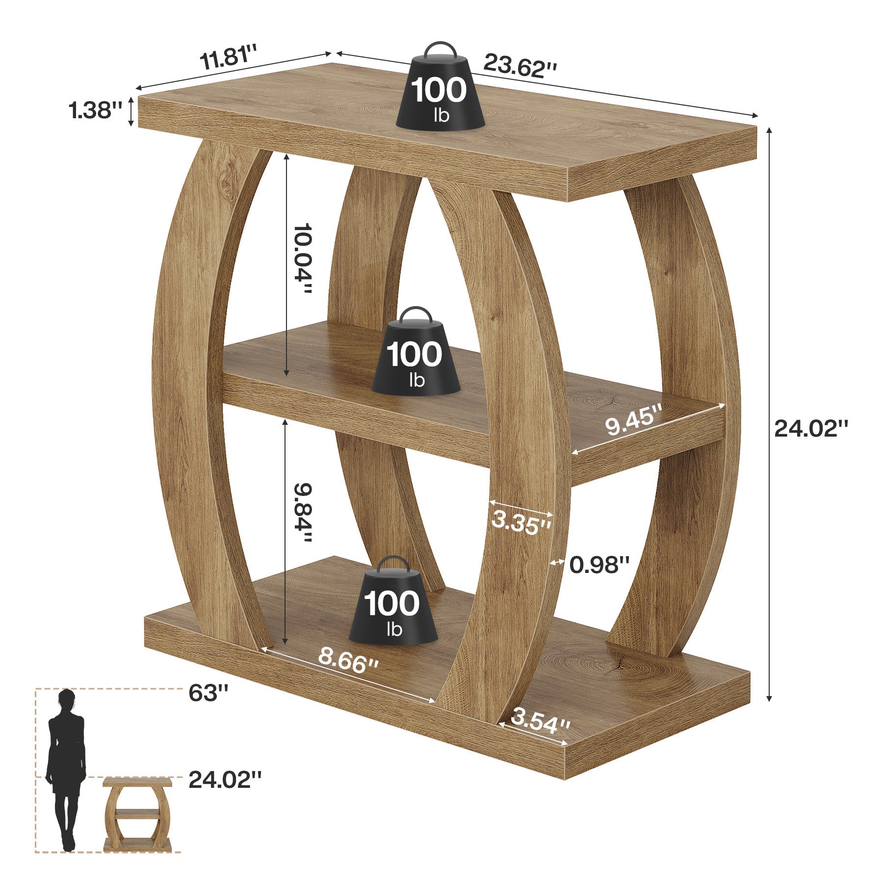 Tribesigns Table d’Appoint Étroite à 3 Niveaux en Bois, Table de Chevet Gain de Place