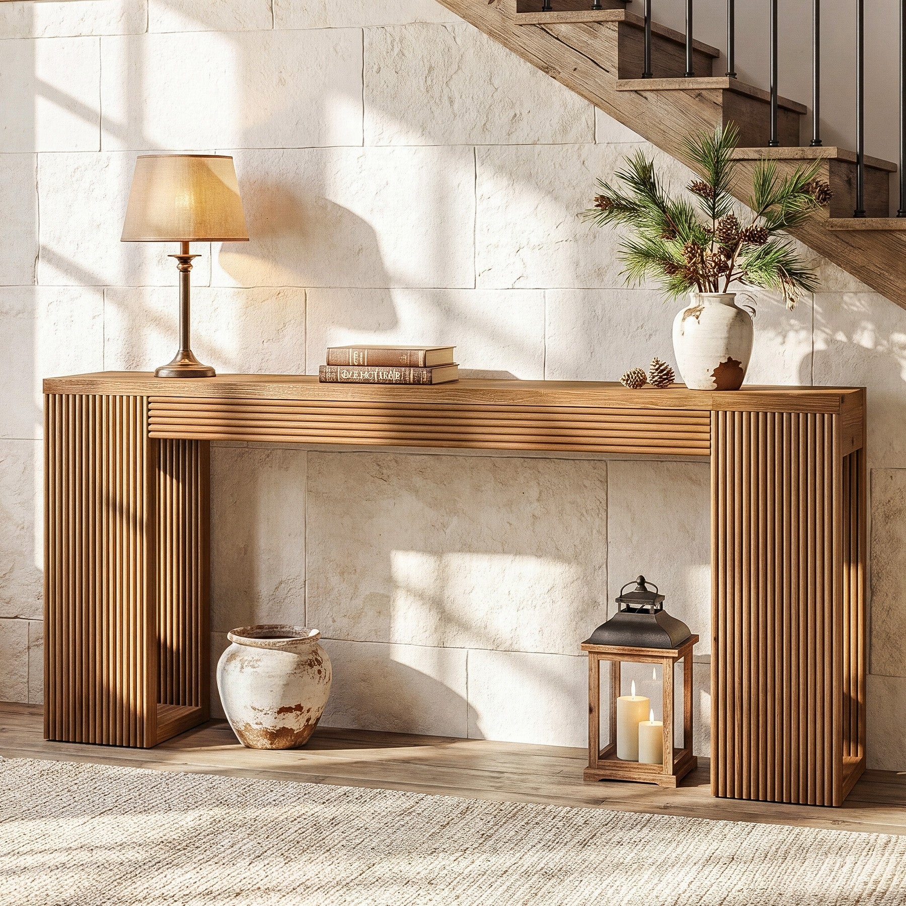 Tribesigns Console Longue de 160 cm, Table de Canapé Étroite en Bois Massif