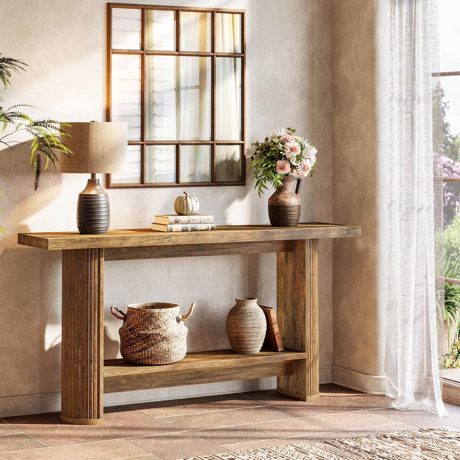Tribesigns Console de style maison de campagne de 140 cm, Table étroite pour couloir et canapé