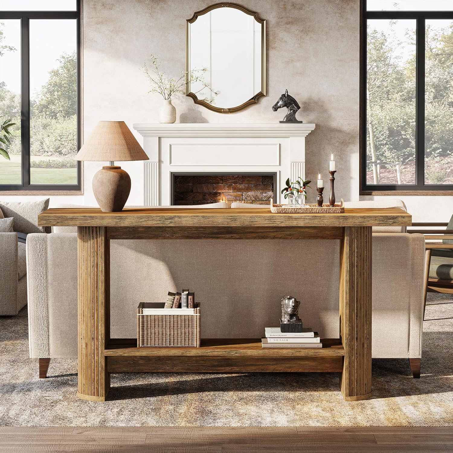 Tribesigns Console de style maison de campagne de 140 cm, Table étroite pour couloir et canapé