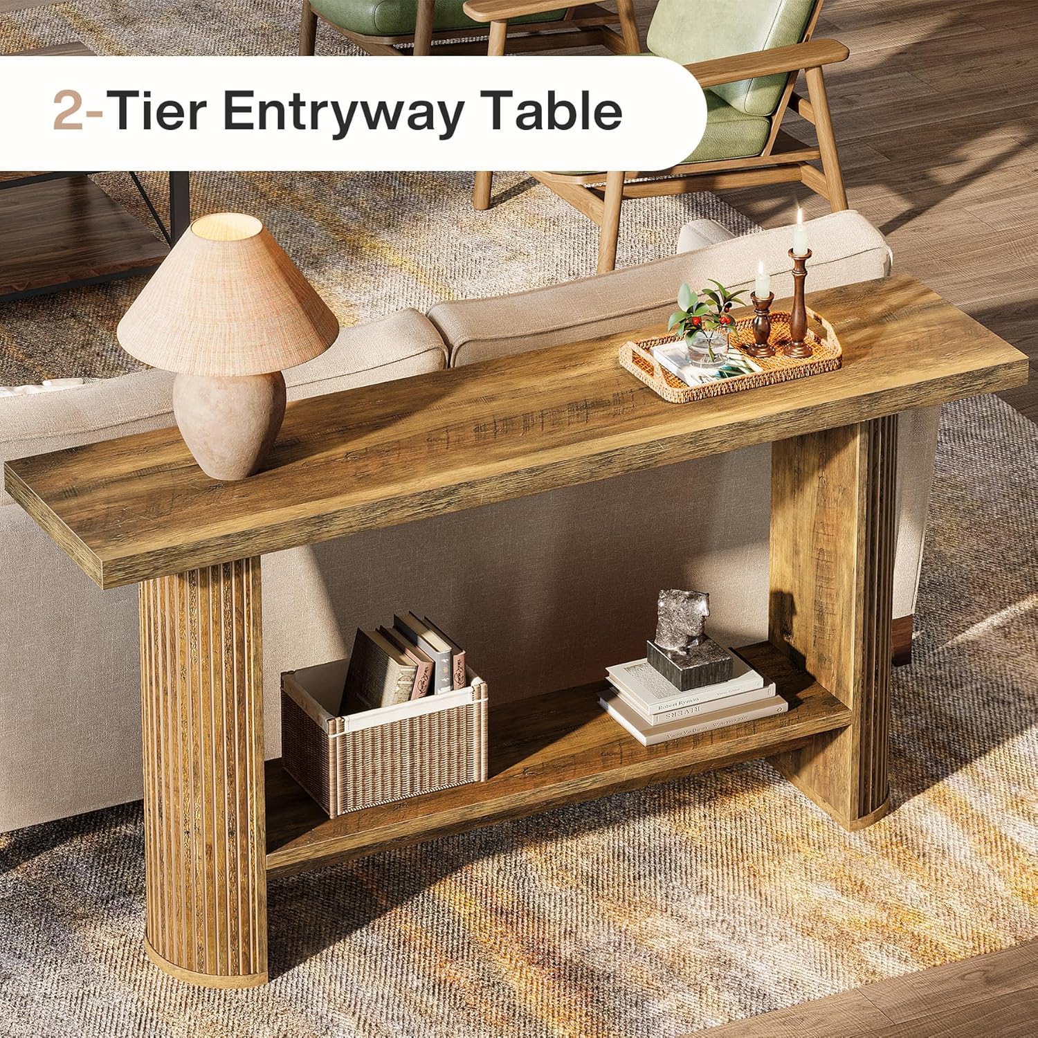 Tribesigns Console de style maison de campagne de 140 cm, Table étroite pour couloir et canapé