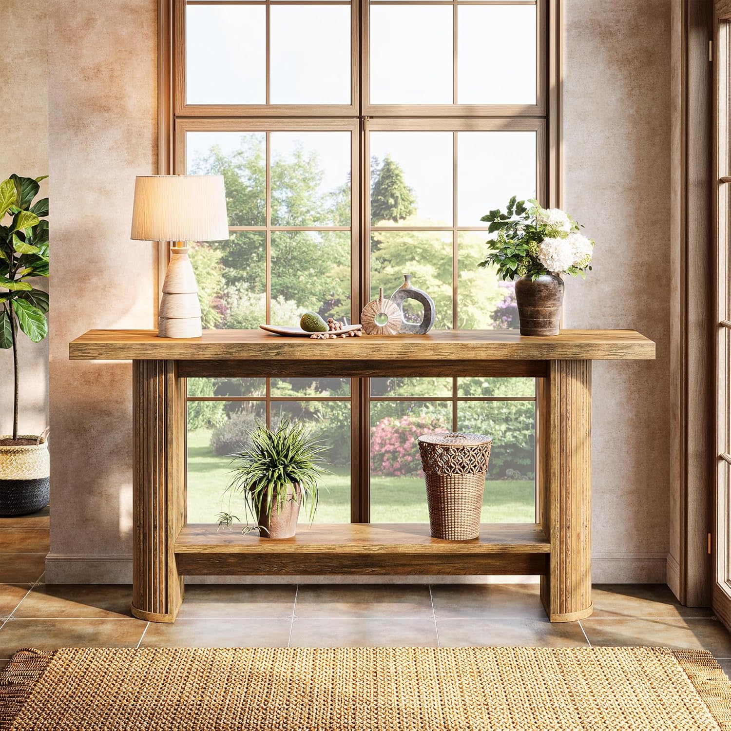 Tribesigns Console de style maison de campagne de 140 cm, Table étroite pour couloir et canapé