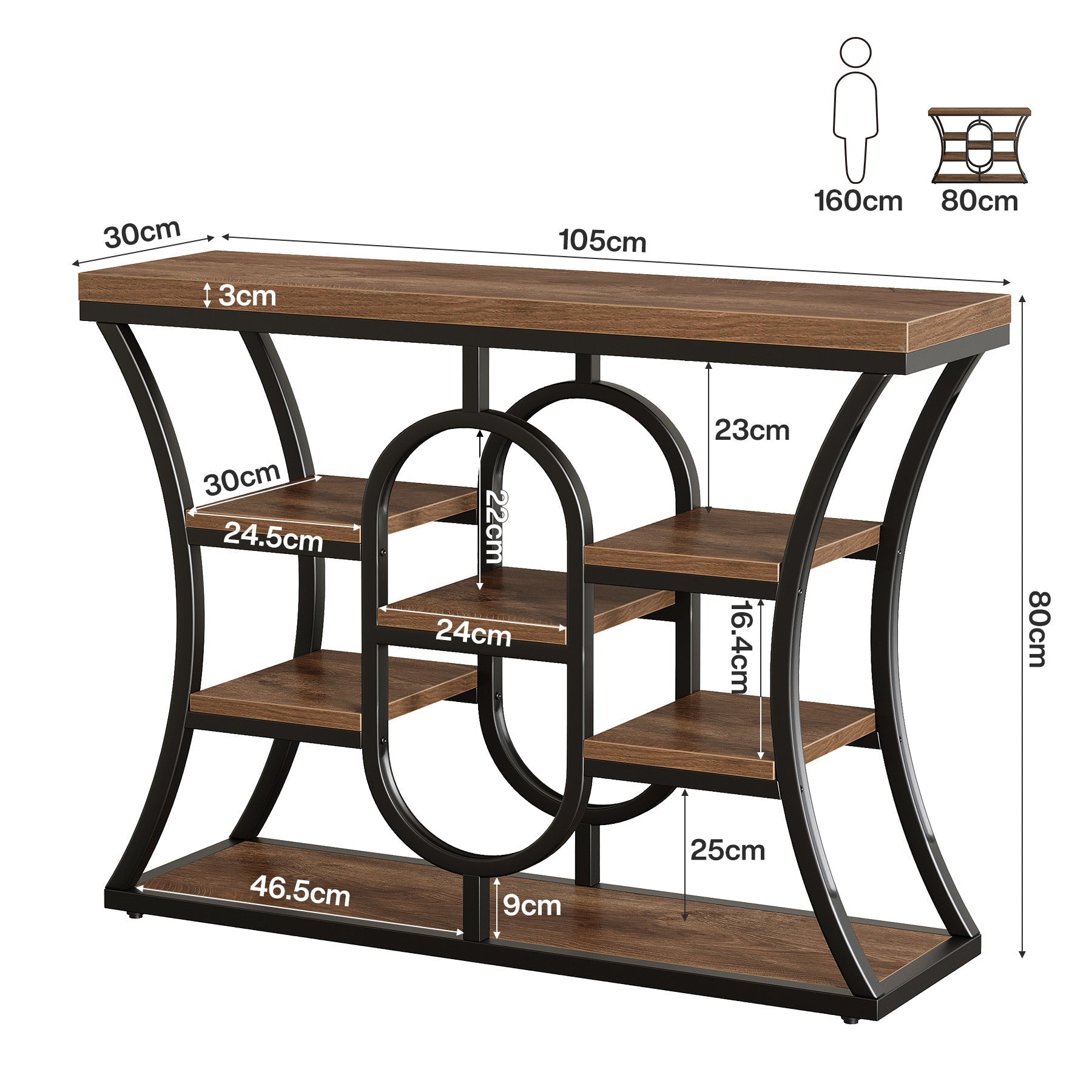 Tribesigns Smalle Console Tafel 105 cm, 5-laags Bijzettafel in Industriële Stijl