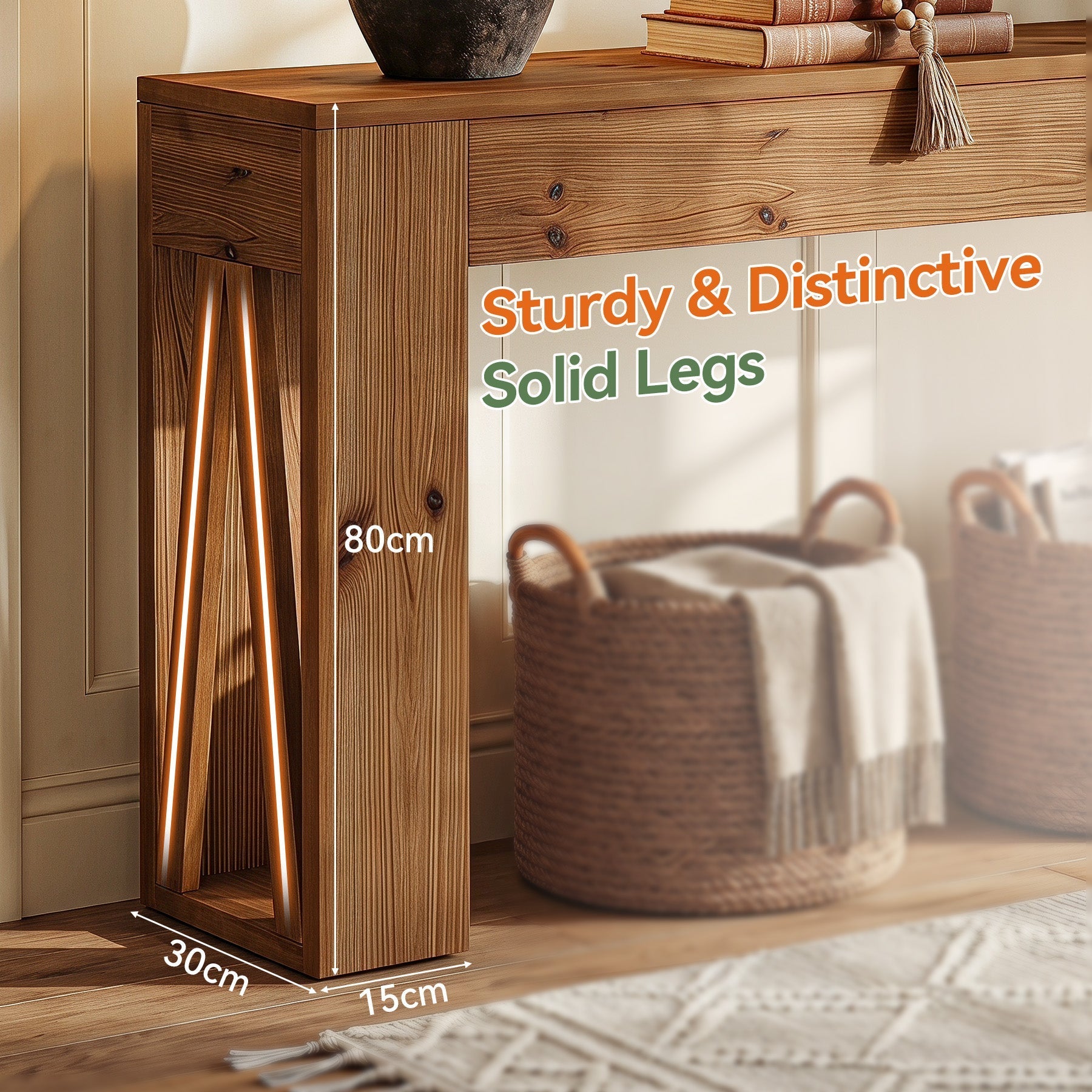 Tribesigns Console en sapin massif 160 cm, Table d'entrée étroite de style campagnard