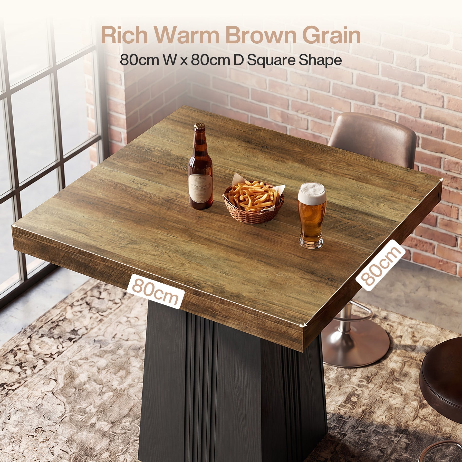 Tribesigns Table de Bar Carrée 80 cm, Hauteur 90 cm, Style Bistro avec Pieds Cannelés