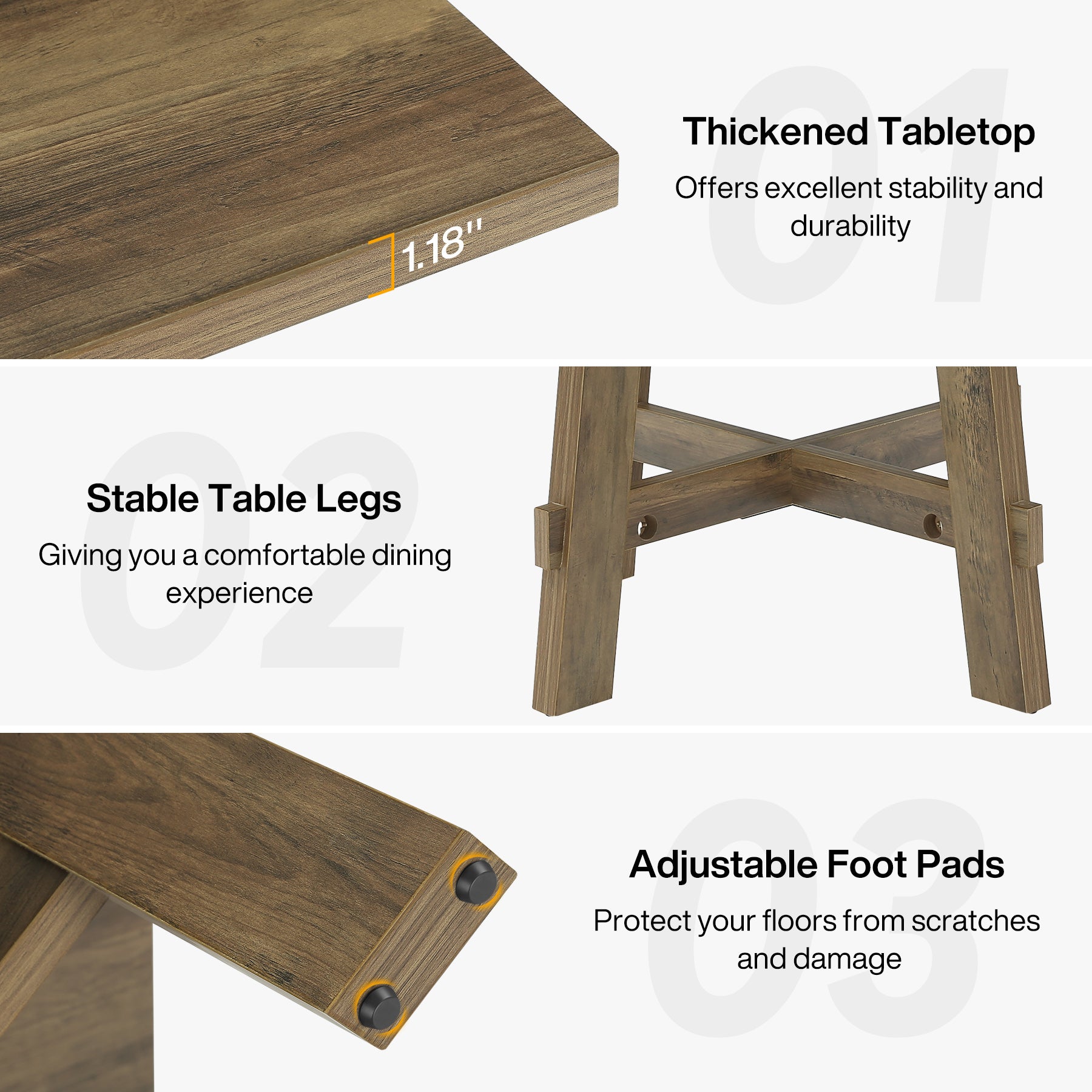 Tribesigns Table à Manger Rustique de 140 cm, Table de Cuisine pour 4 Personnes avec Traverse pour Salle à Manger