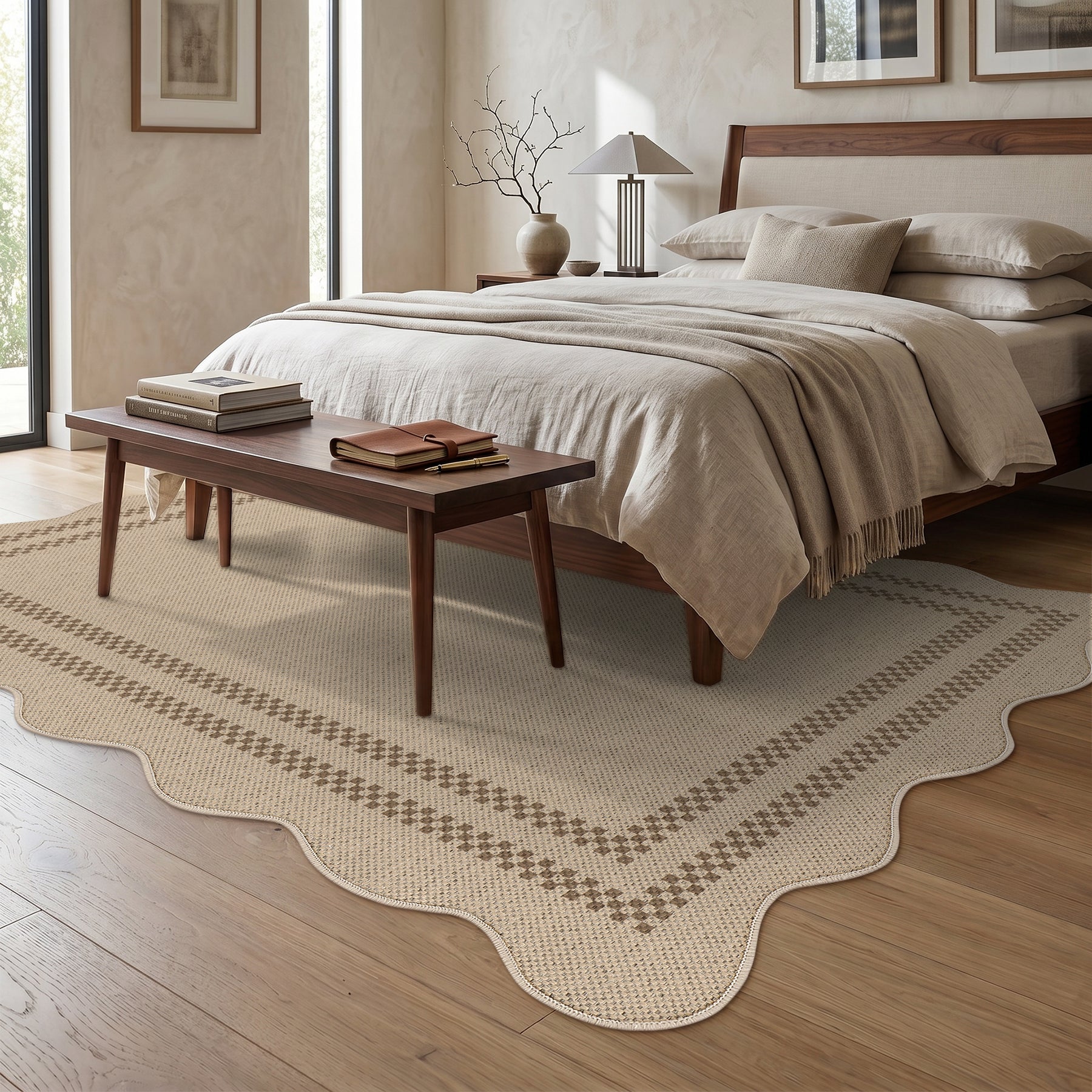 Tribesigns Tapis Effet Jute 160 x 230/200 x 300 cm avec Bordure Style Campagne, Lavable et Antidérapant, pour Cuisine et Salon, Certifié OEKO-TEX