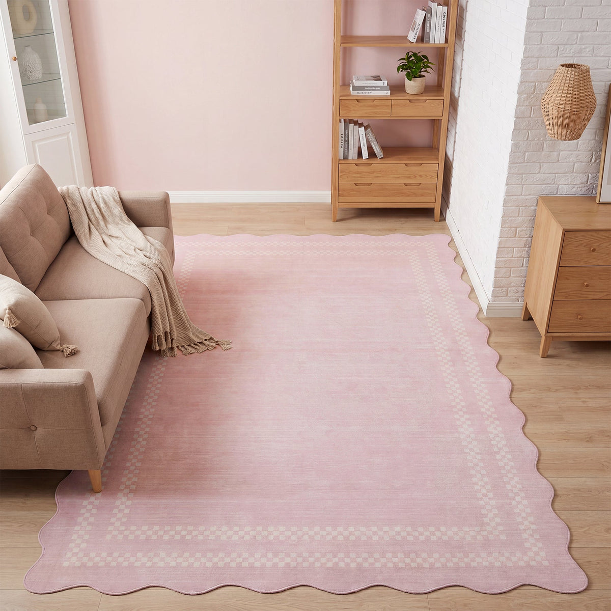 Tribesigns Tapis géométrique minimaliste à bord festonné, 160 x 230 cm/200 x 300 cm, tapis festonné lavable