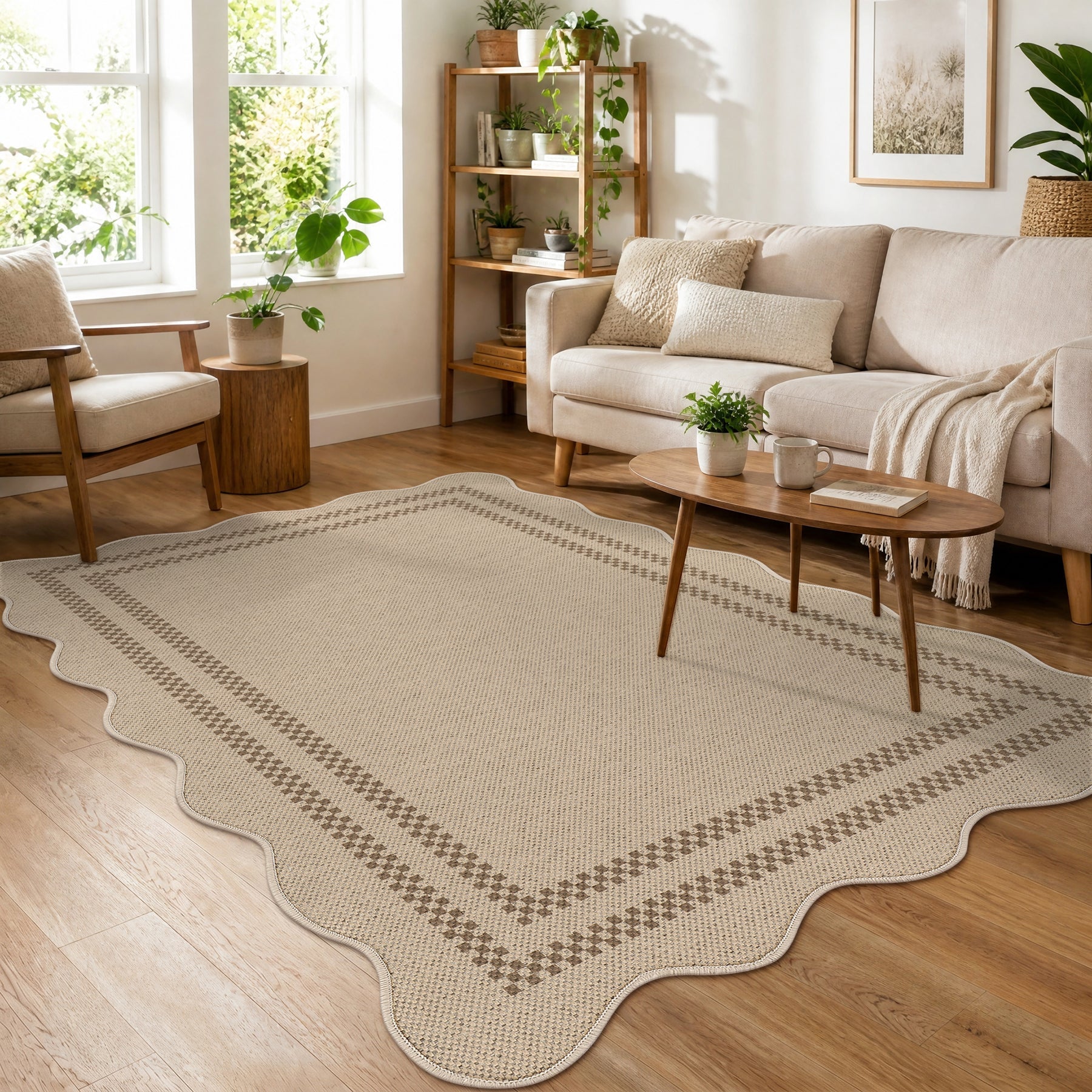 Tribesigns Tapis Effet Jute 160 x 230/200 x 300 cm avec Bordure Style Campagne, Lavable et Antidérapant, pour Cuisine et Salon, Certifié OEKO-TEX
