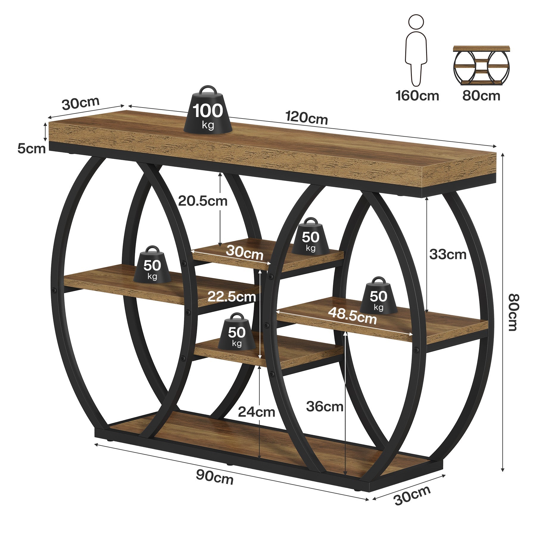 Tribesigns Console Farmhouse 120 cm à 4 Niveaux pour Salon