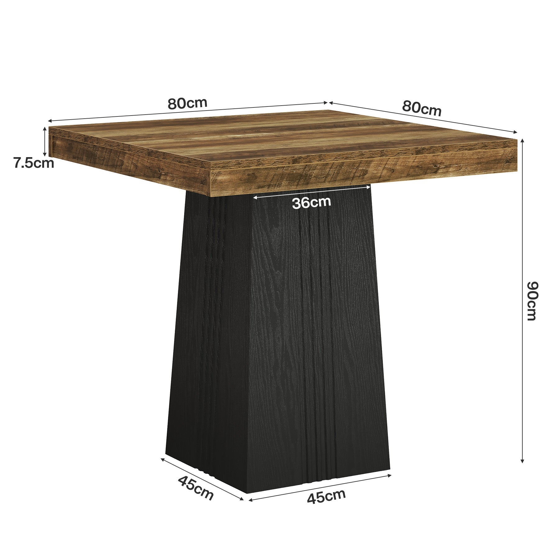Tribesigns Table de Bar Carrée 80 cm, Hauteur 90 cm, Style Bistro avec Pieds Cannelés