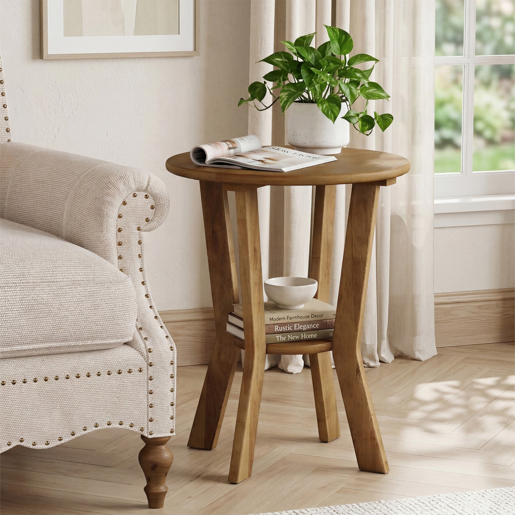 Tribesigns Table d’Appoint Ronde 48 cm à 2 Niveaux, Style Campagne Vintage