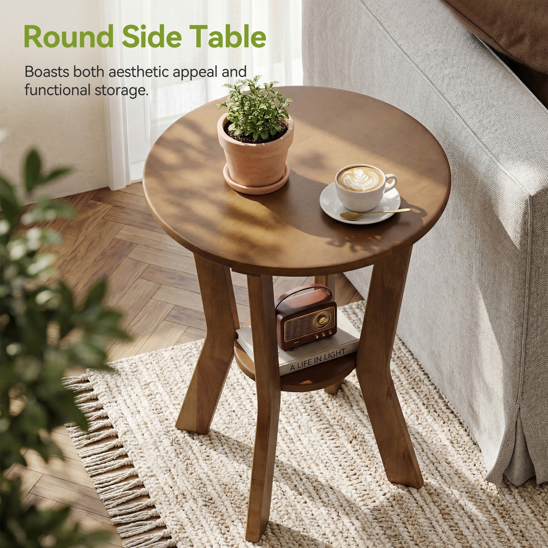 Tribesigns Table d’Appoint Ronde 48 cm à 2 Niveaux, Style Campagne Vintage
