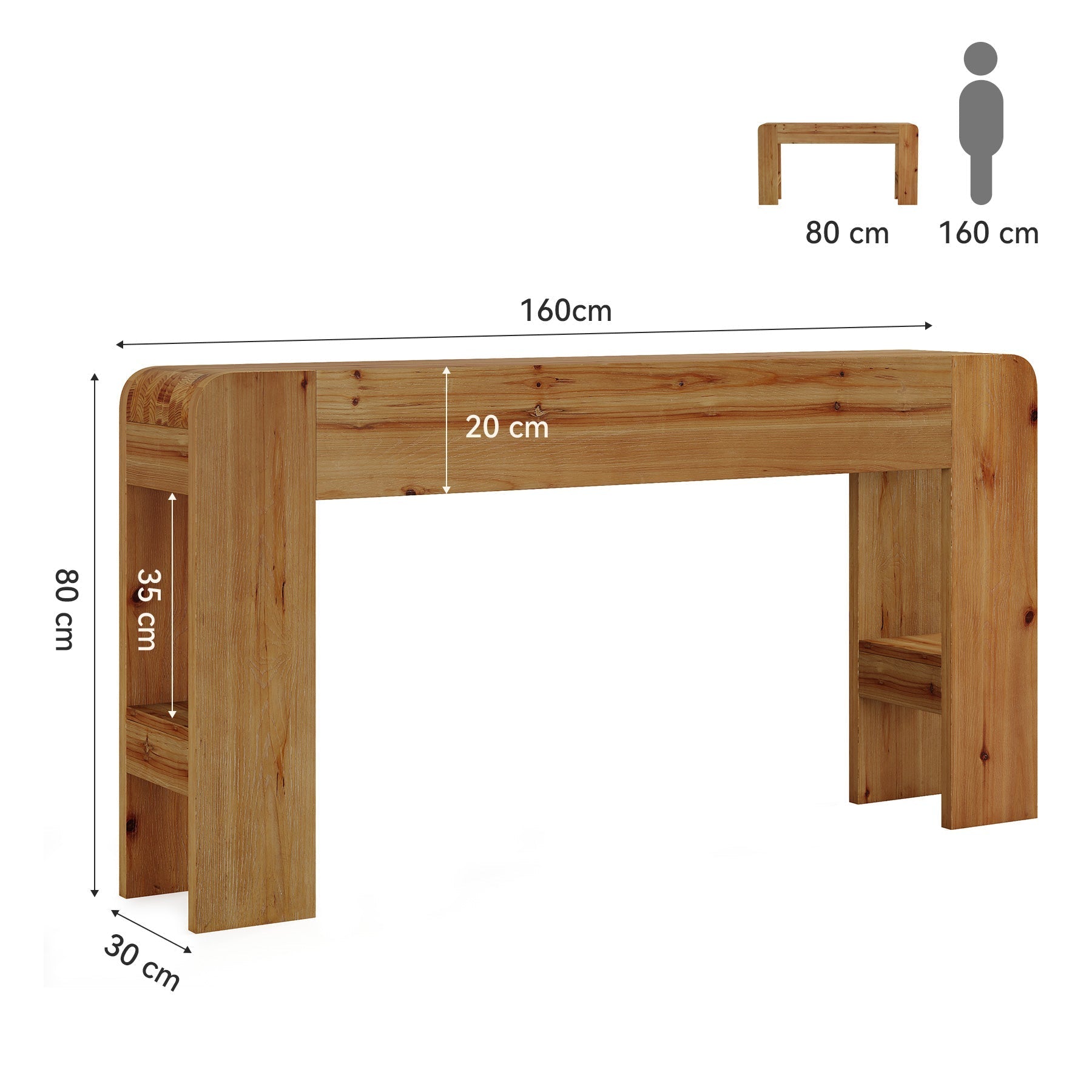Tribesigns Console en bois massif de 160 cm, Table de canapé longue de style champêtre (en bois de sapin)