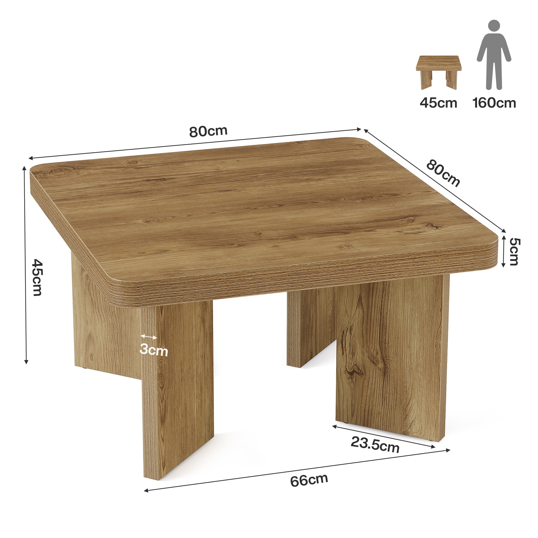 Tribesigns Table Basse en Bois 80 cm, Petite Table d’Appoint Rustique à Pieds Robustes