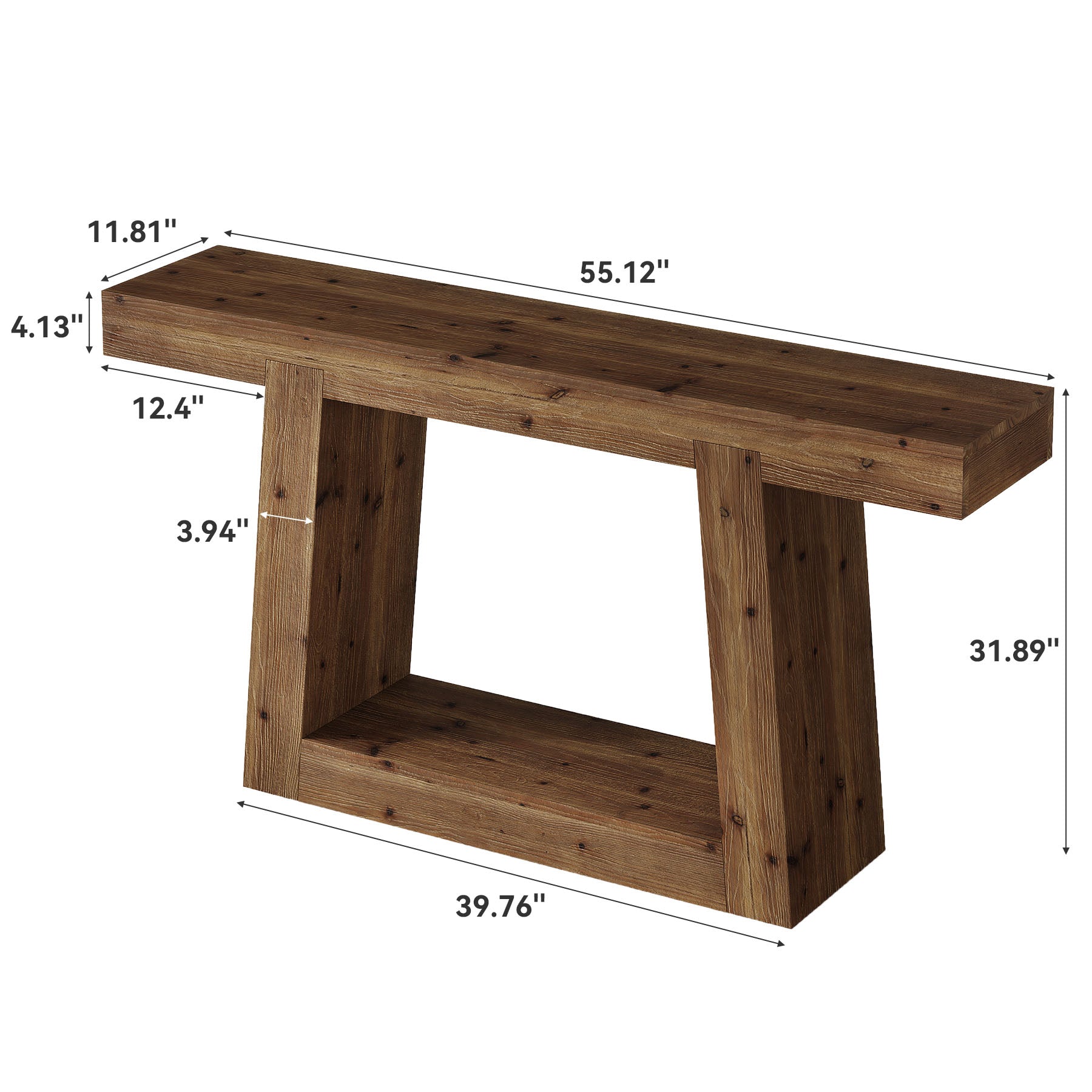 Tribesigns Smalle console van massief hout, 140 cm entreehaltafel met 2 planken