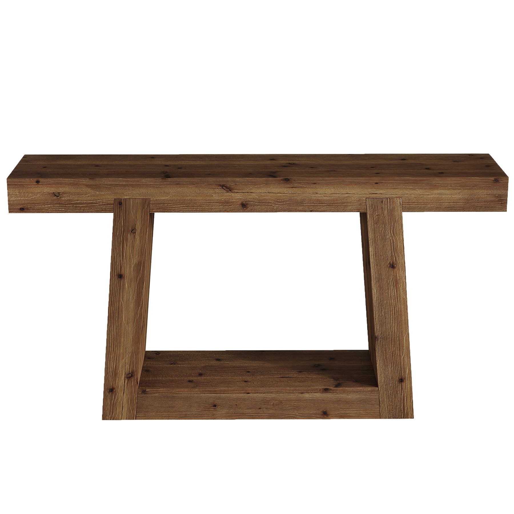 Tribesigns Smalle console van massief hout, 140 cm entreehaltafel met 2 planken