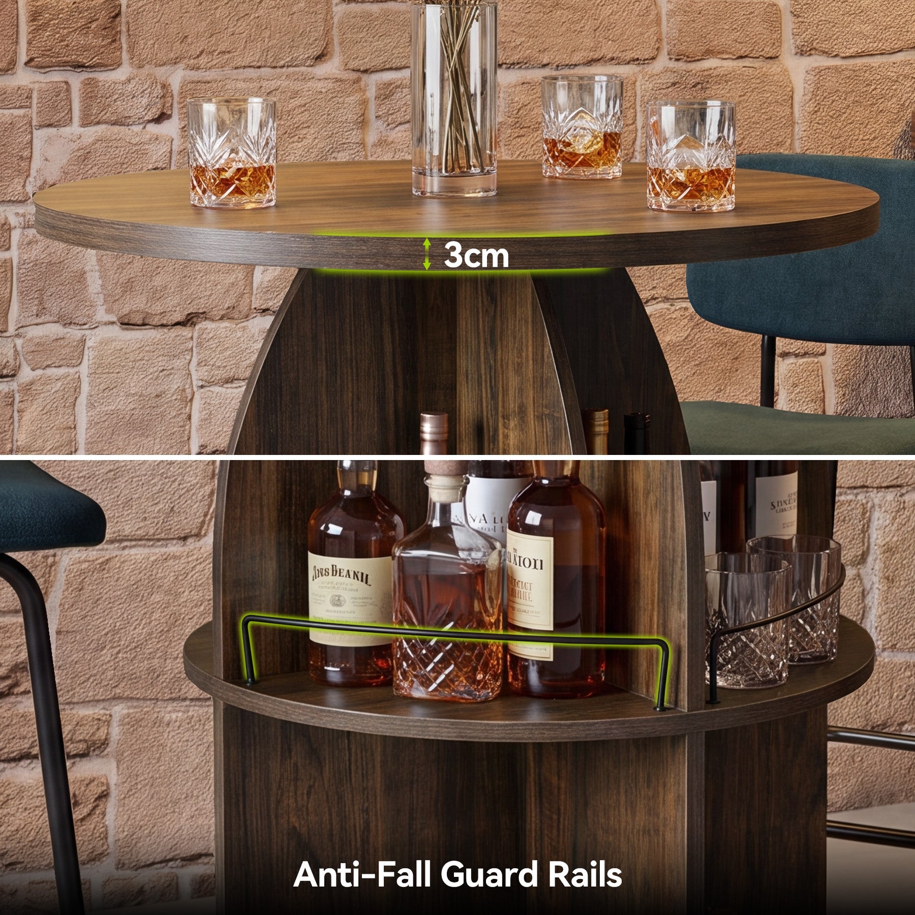 Tribesigns Table de Bar Ronde Haute 95 cm avec Étagères Ouvertes