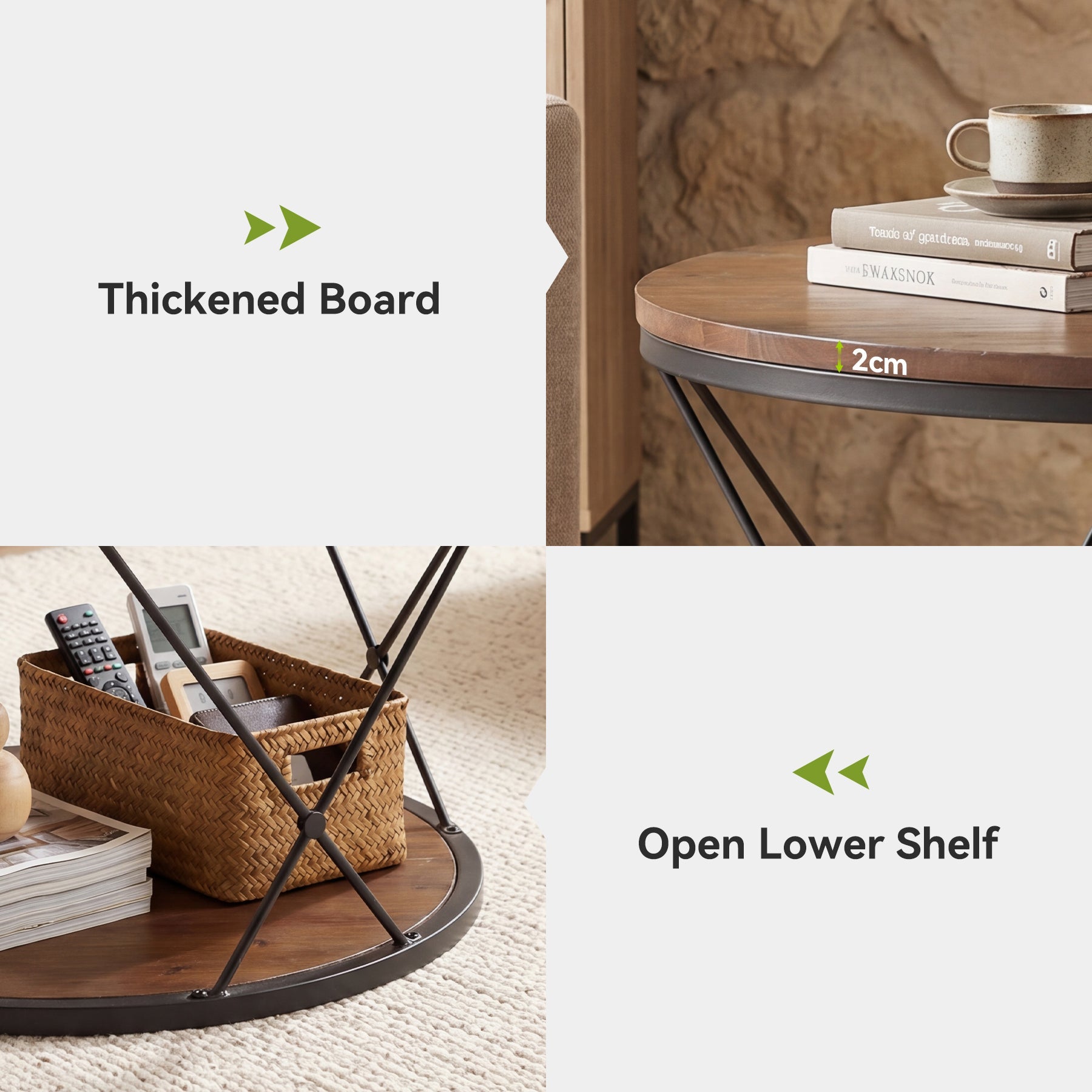 Tribesigns Table Basse Ronde 80 cm en Bois Massif avec Étagère Inférieure, Idéale pour Petits Espaces