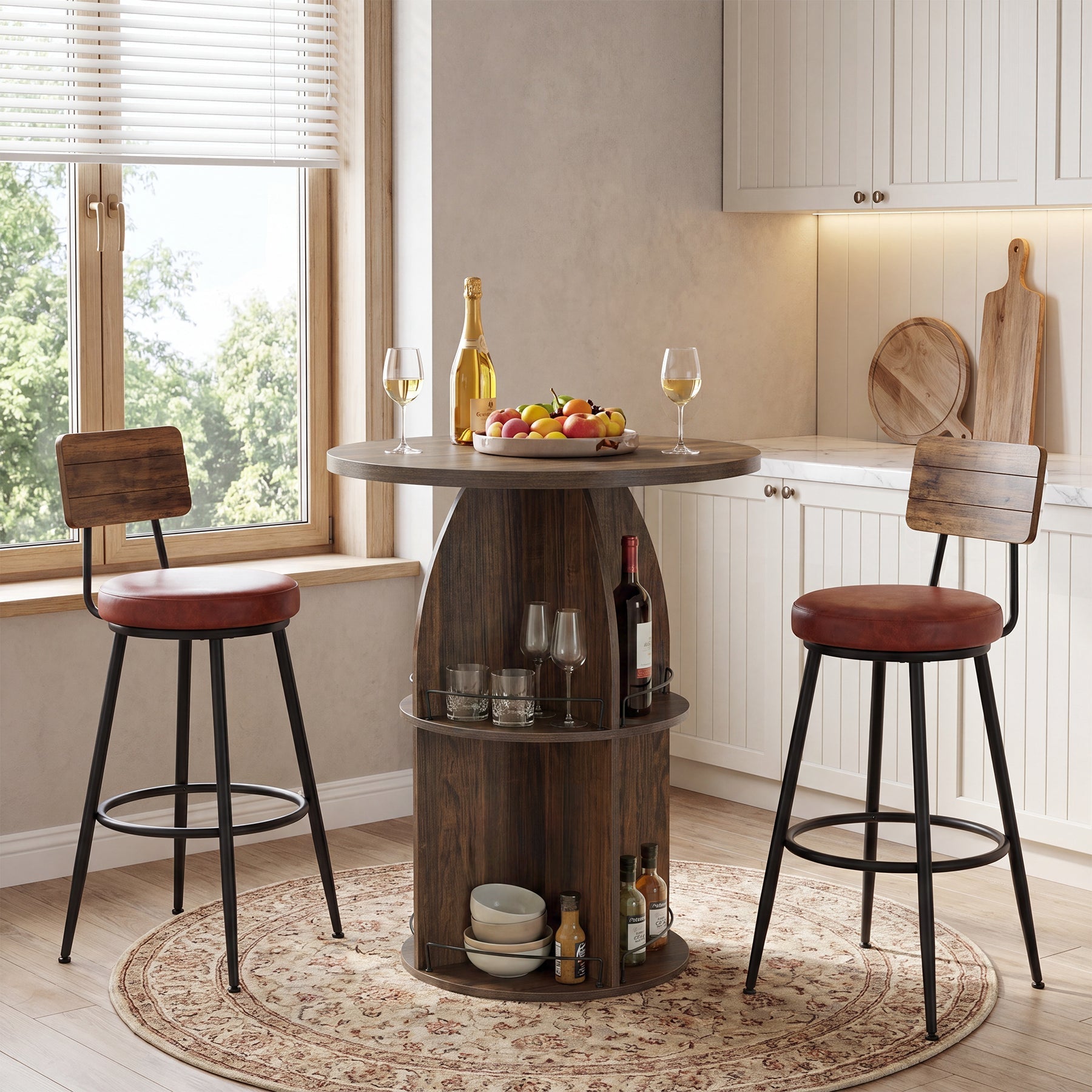 Tribesigns Table de Bar Ronde Haute 95 cm avec Étagères Ouvertes