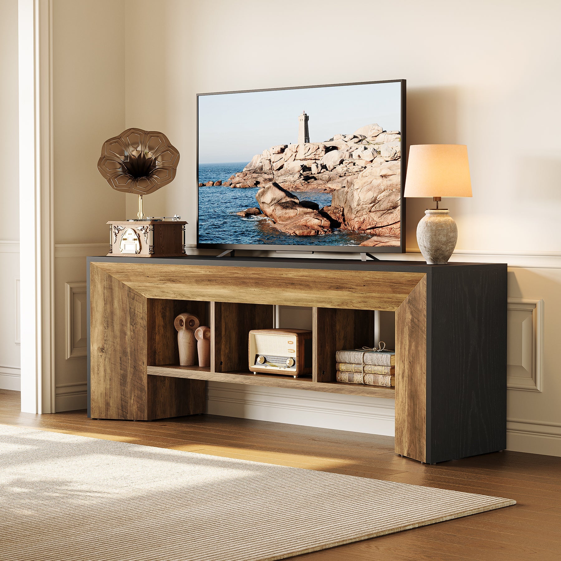 Tribesigns Meuble TV de 160 cm, Centre de Divertissement Industriel pour Téléviseurs jusqu’à 70 Pouces