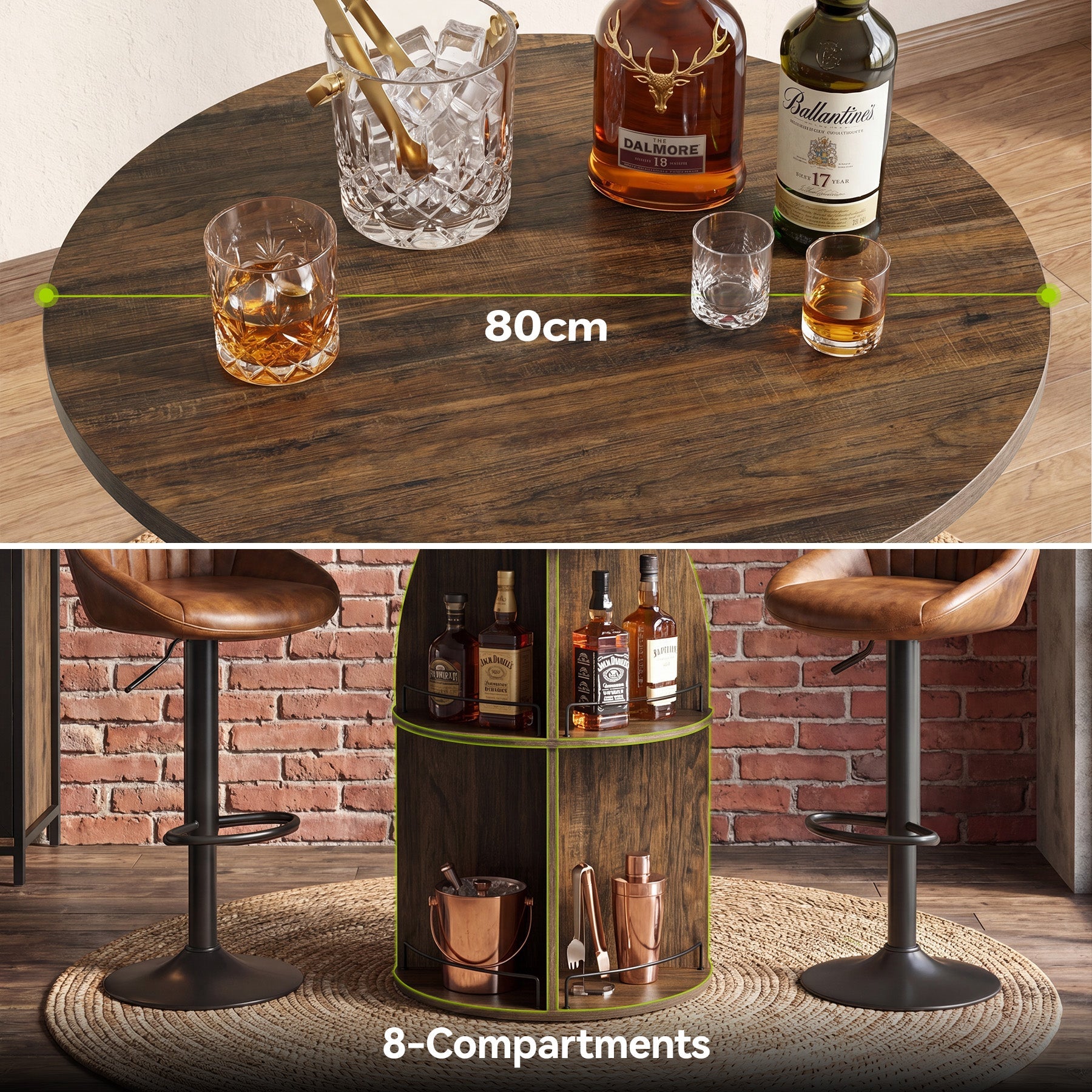 Tribesigns Table de Bar Ronde Haute 95 cm avec Étagères Ouvertes