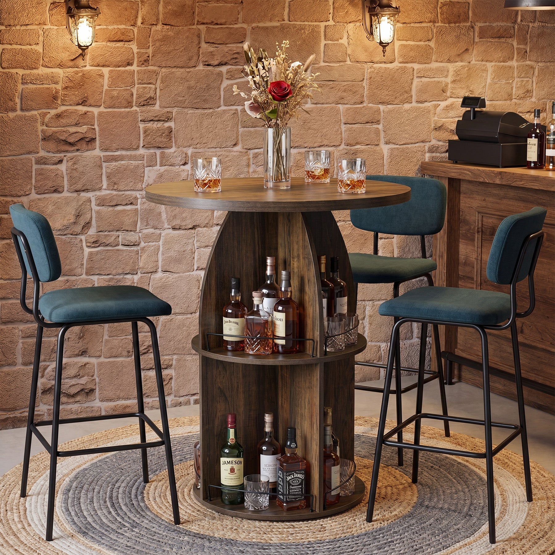 Tribesigns Table de Bar Ronde Haute 95 cm avec Étagères Ouvertes