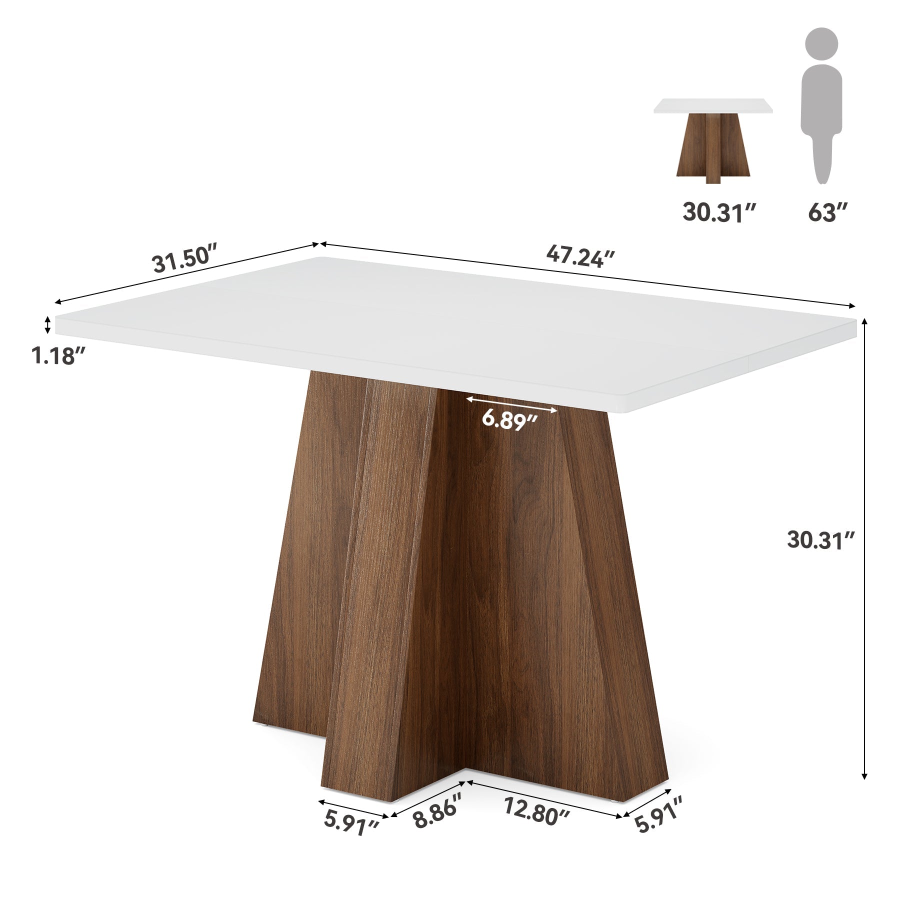 Tribesigns Table à Manger Rectangulaire Noyer et Blanche 120 cm pour 4 à 6 Personnes