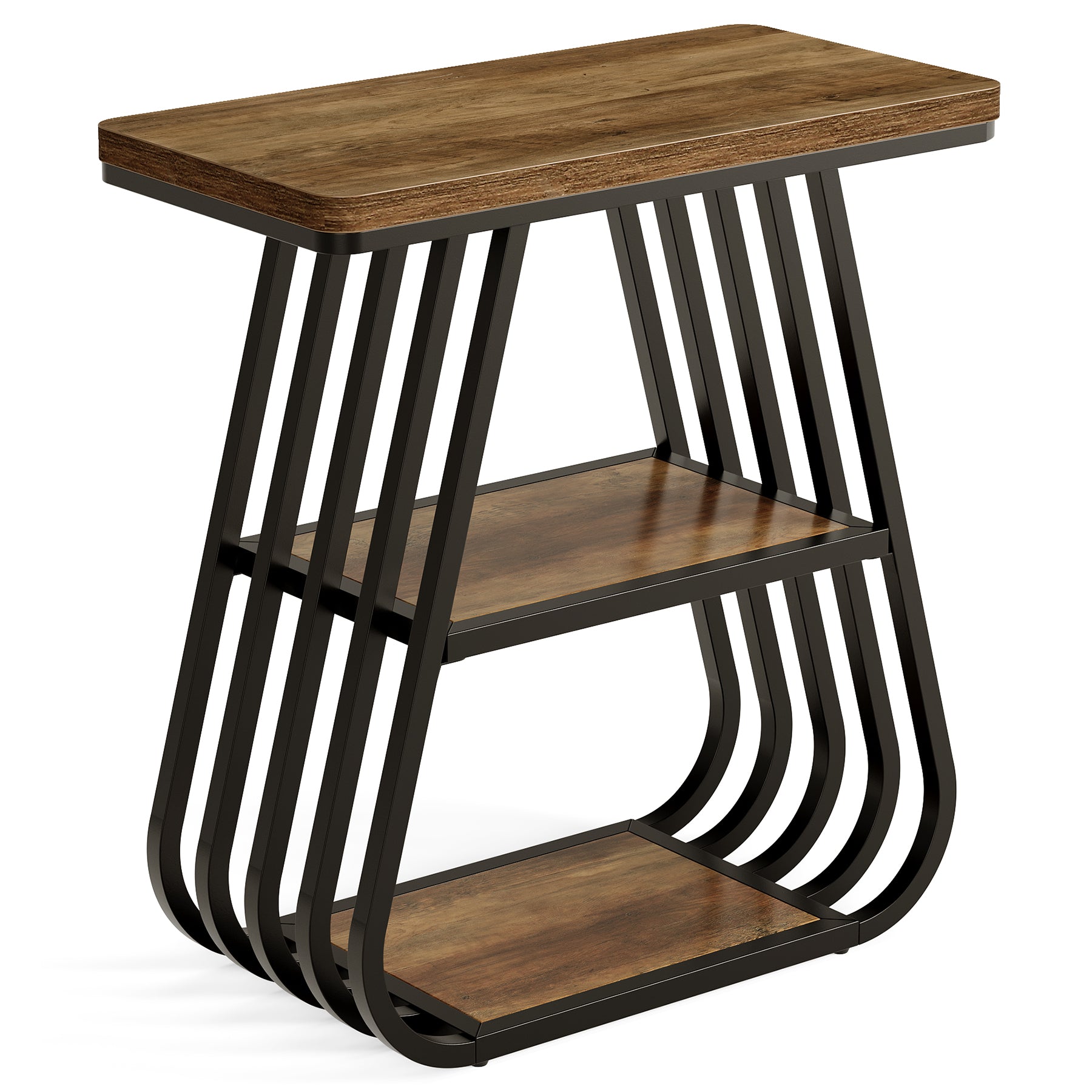 Table d'appoint à 3 niveaux, Table de chevet étroite pour petites chambres Table basse en bois de style industriel