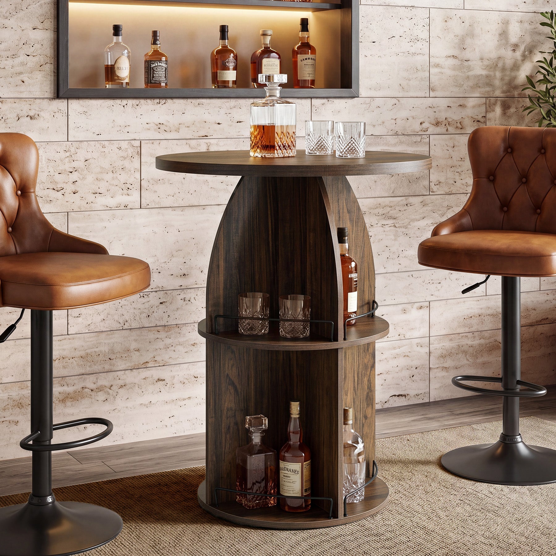 Tribesigns Table de Bar Ronde Haute 95 cm avec Étagères Ouvertes