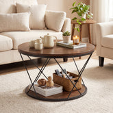 Tribesigns Table Basse Ronde 80 cm en Bois Massif avec Étagère Inférieure, Idéale pour Petits Espaces 3