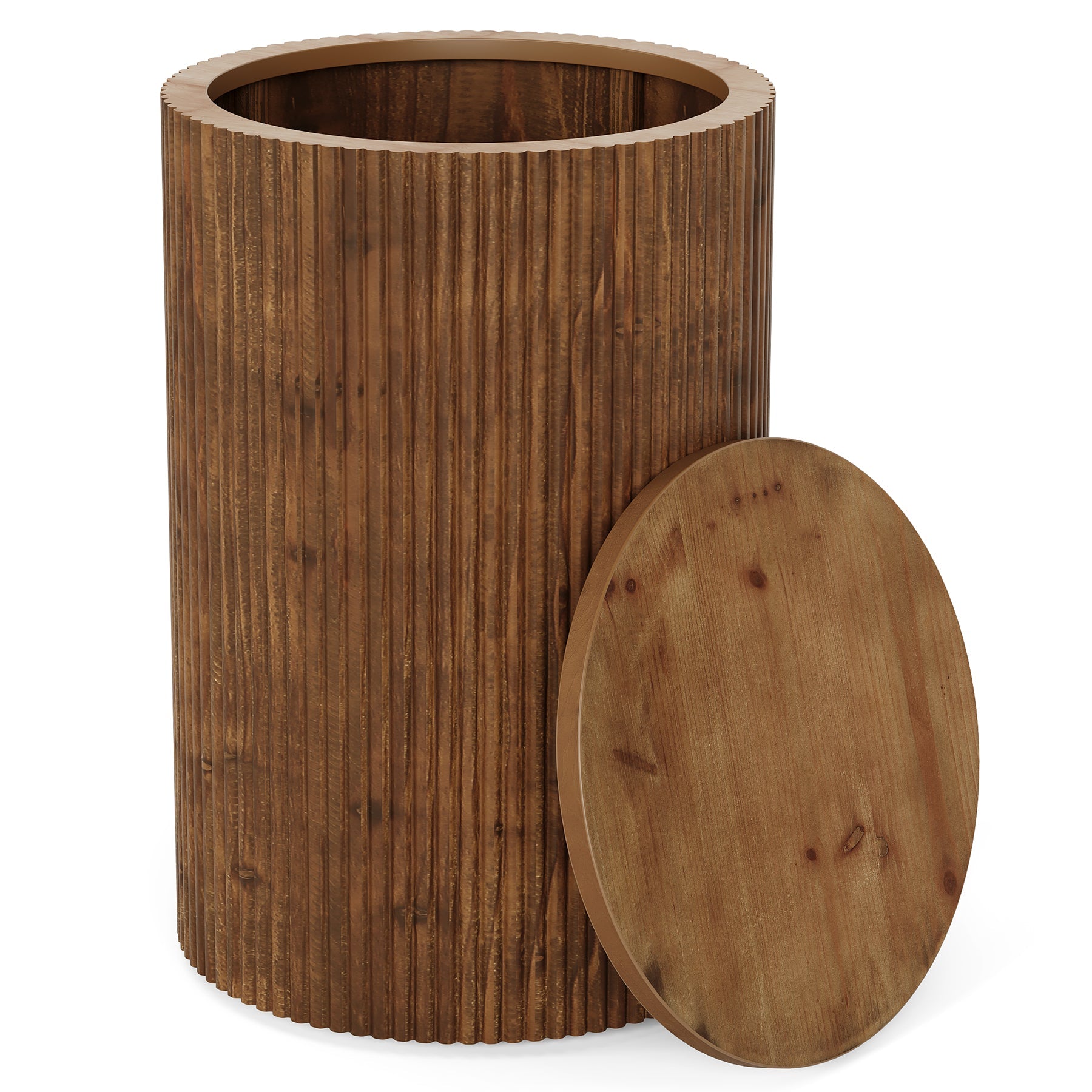 Tribesigns Table d’Appoint Ronde en Bois Massif avec Rangement et 4 Roulettes