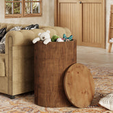 Tribesigns Table d’Appoint Ronde en Bois Massif avec Rangement et 4 Roulettes 3