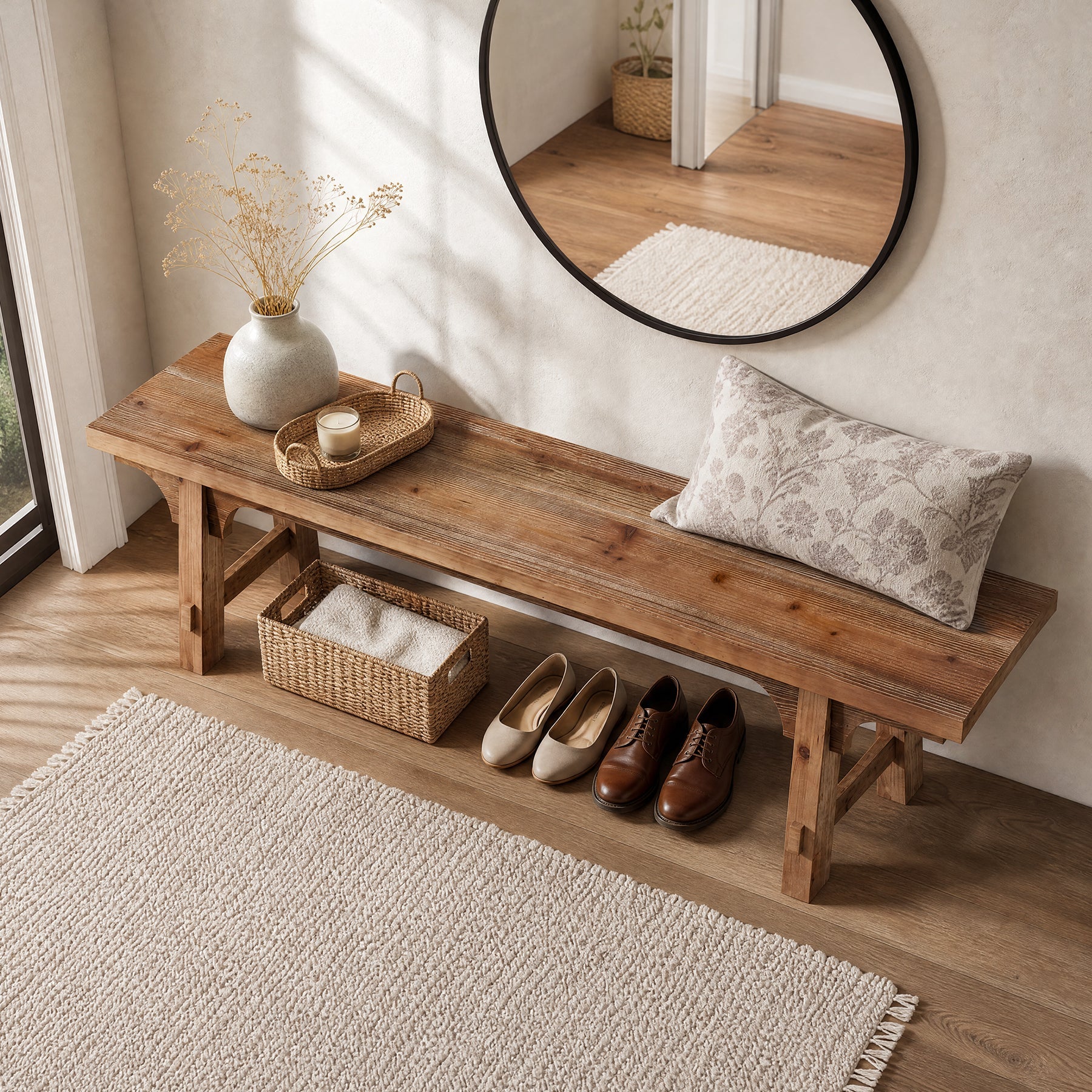 Tribesigns Banc Long 160 cm en Bois Massif avec Base Robuste pour Entrée