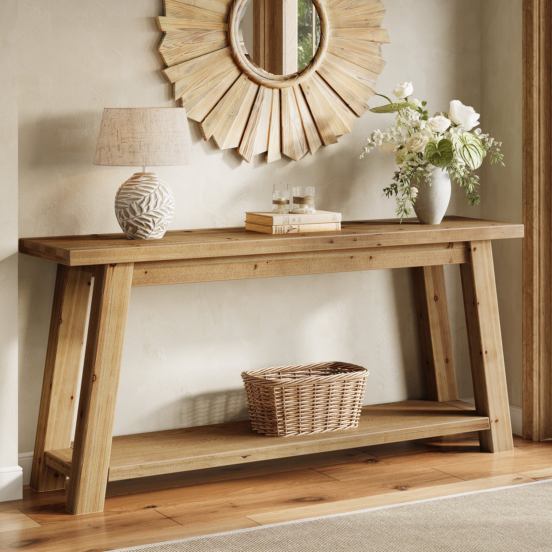 Tribesigns Console d’Entrée en Bois Massif de 180 cm avec Étagère