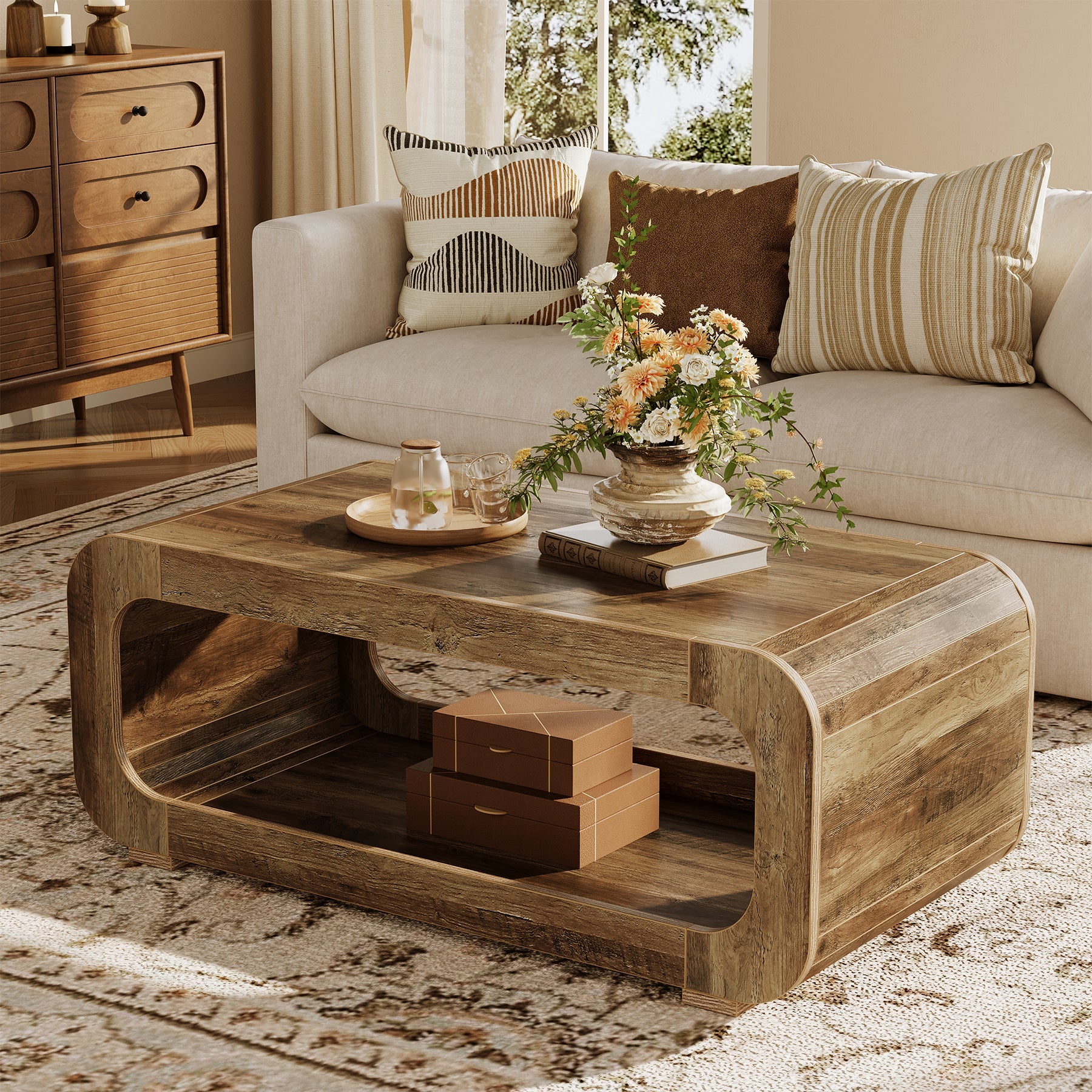 Tribesigns Table Basse Rectangulaire en Bois 120 cm avec Rangement