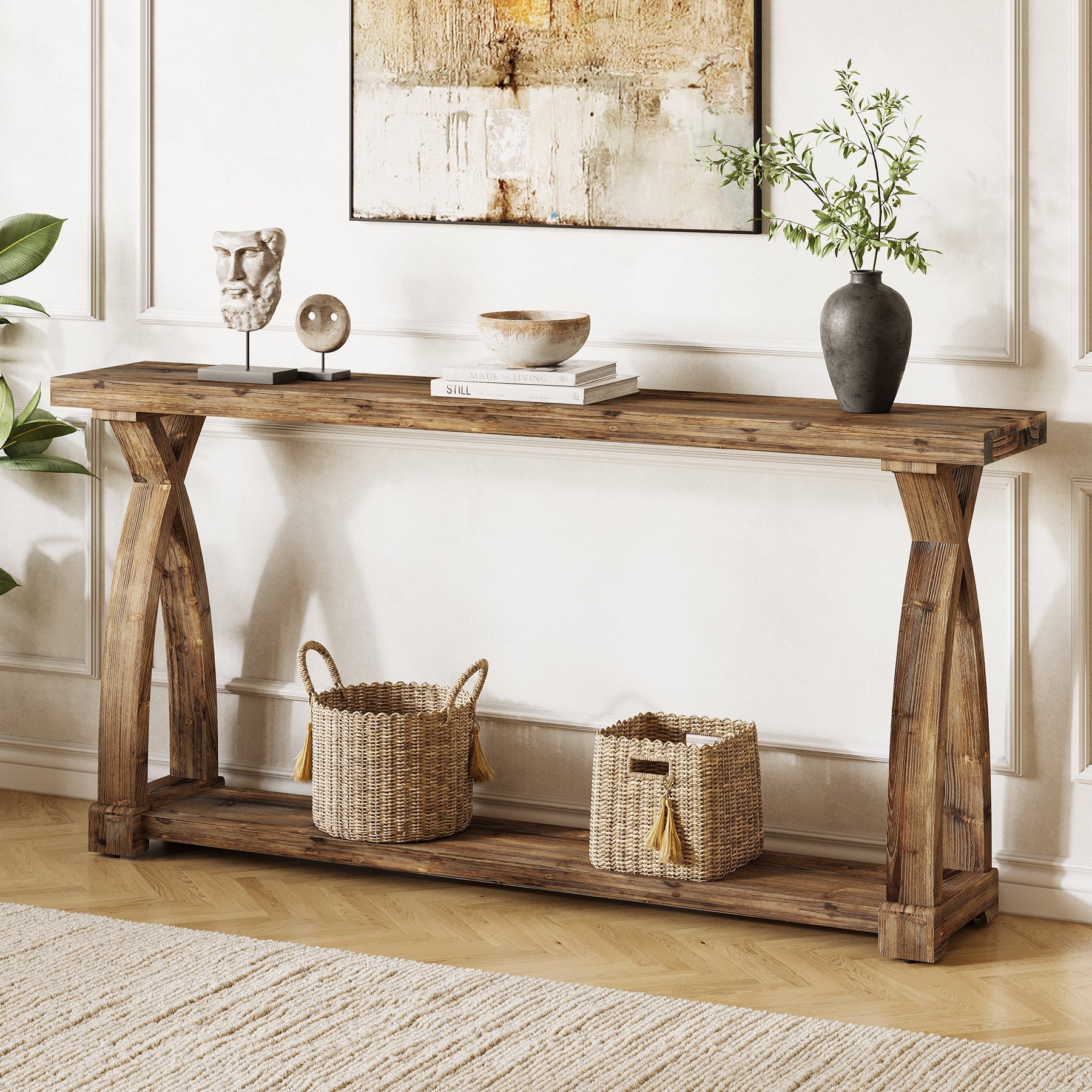 Tribesigns Smalle Consollentafel van 160 cm, massief hout, bijzettafel in landelijke stijl
