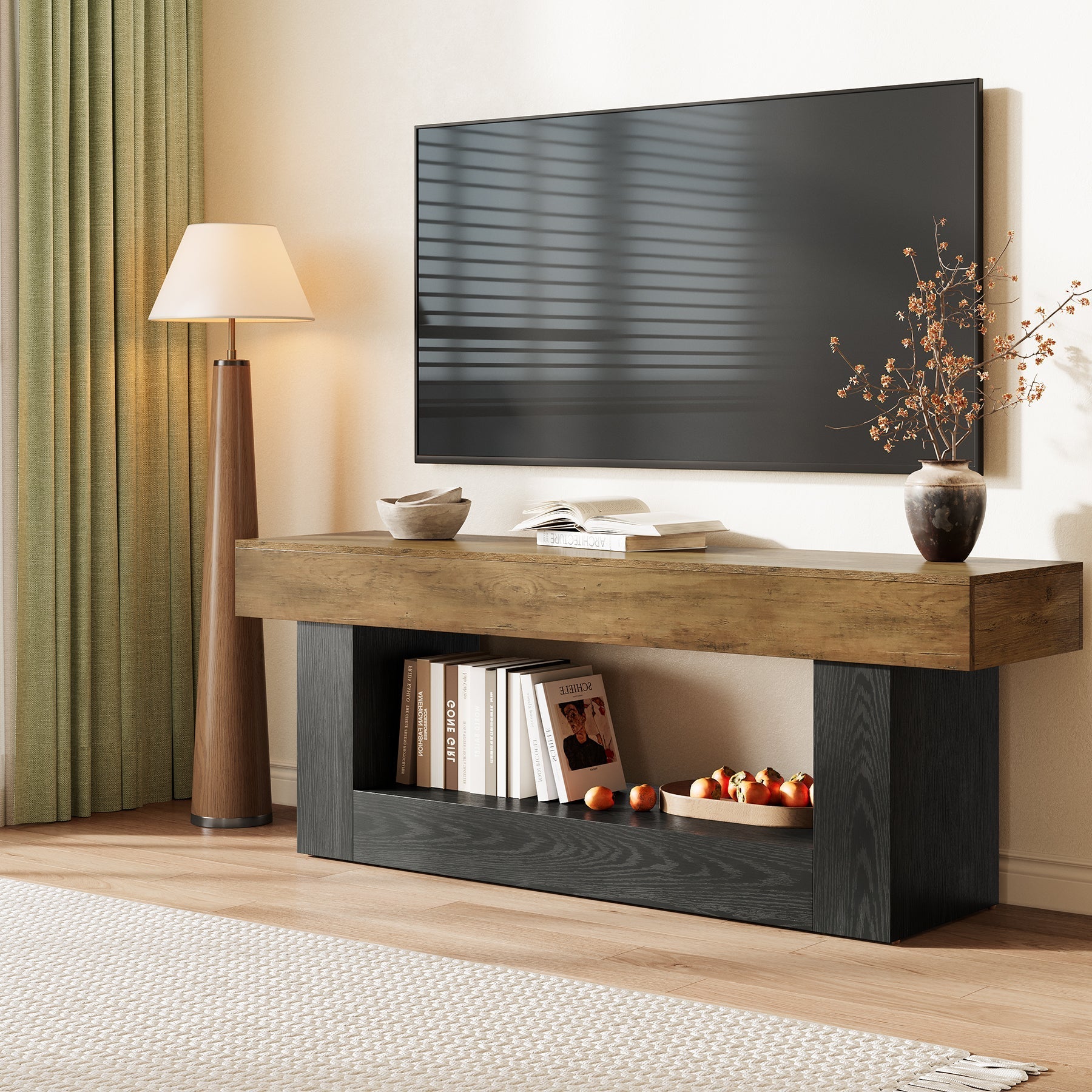 Tribesigns Meuble TV bas 160 cm, Compatible avec les téléviseurs jusqu'à 70 pouces avec compartiments