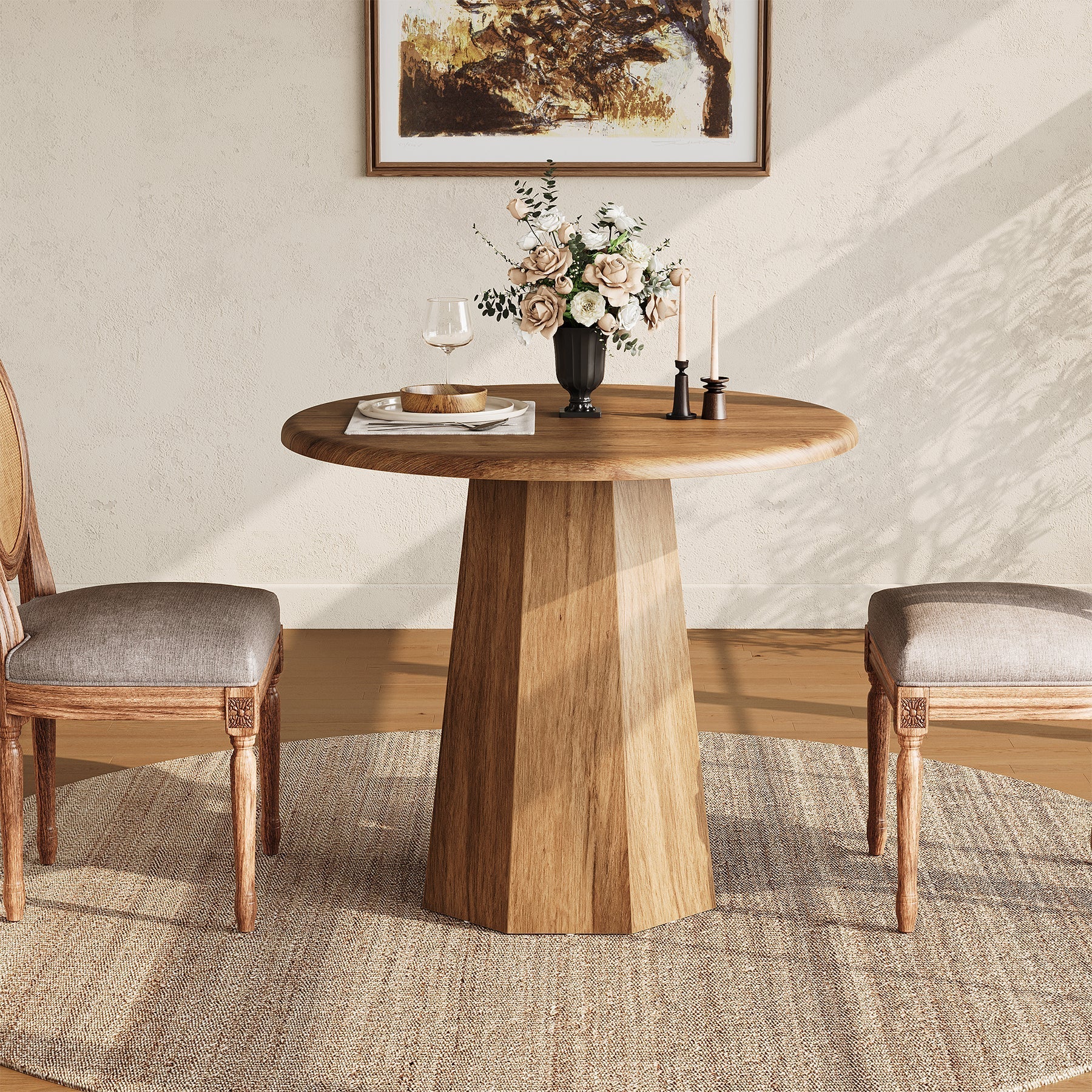 Table de salle à manger ronde Tribesigns 80 cm pour 2 à 4 personnes, Petite table de cuisine avec cadre robuste